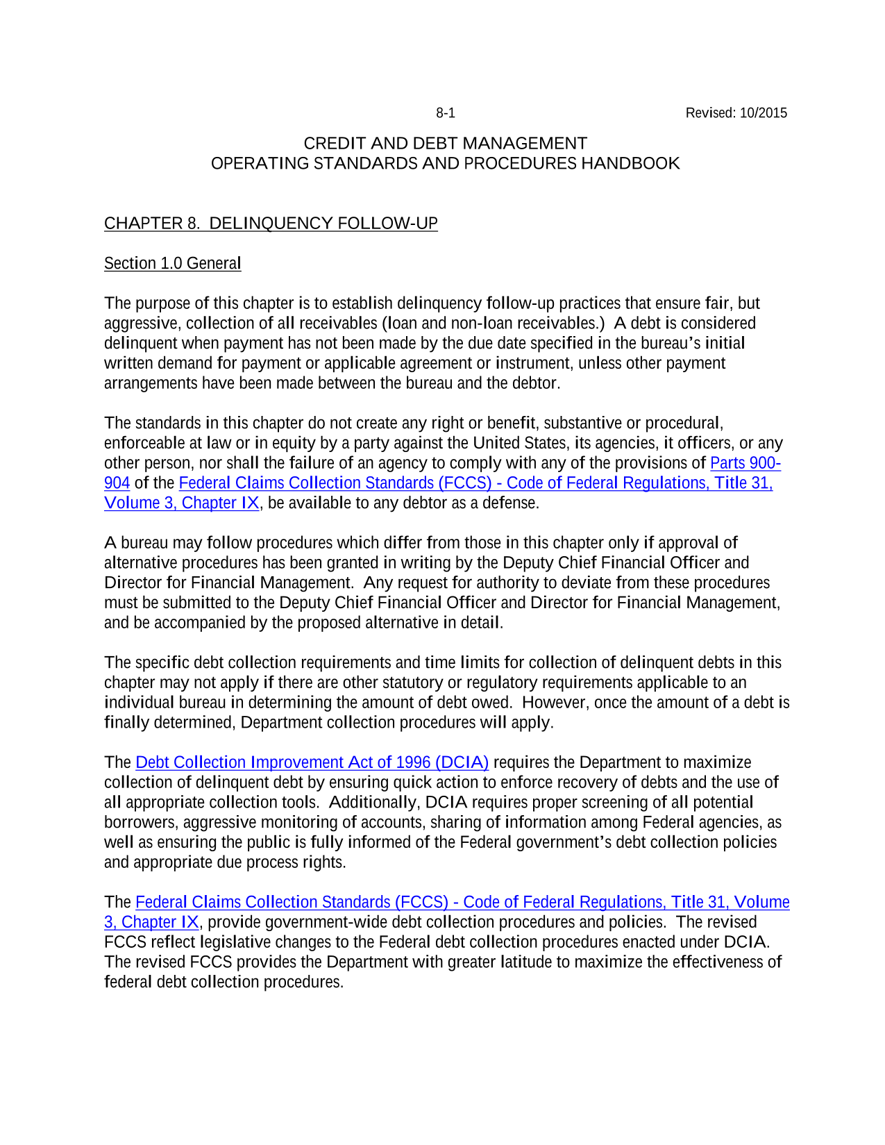 Credit And Debt Management Operating Standards And Procedures Handbook screenshot