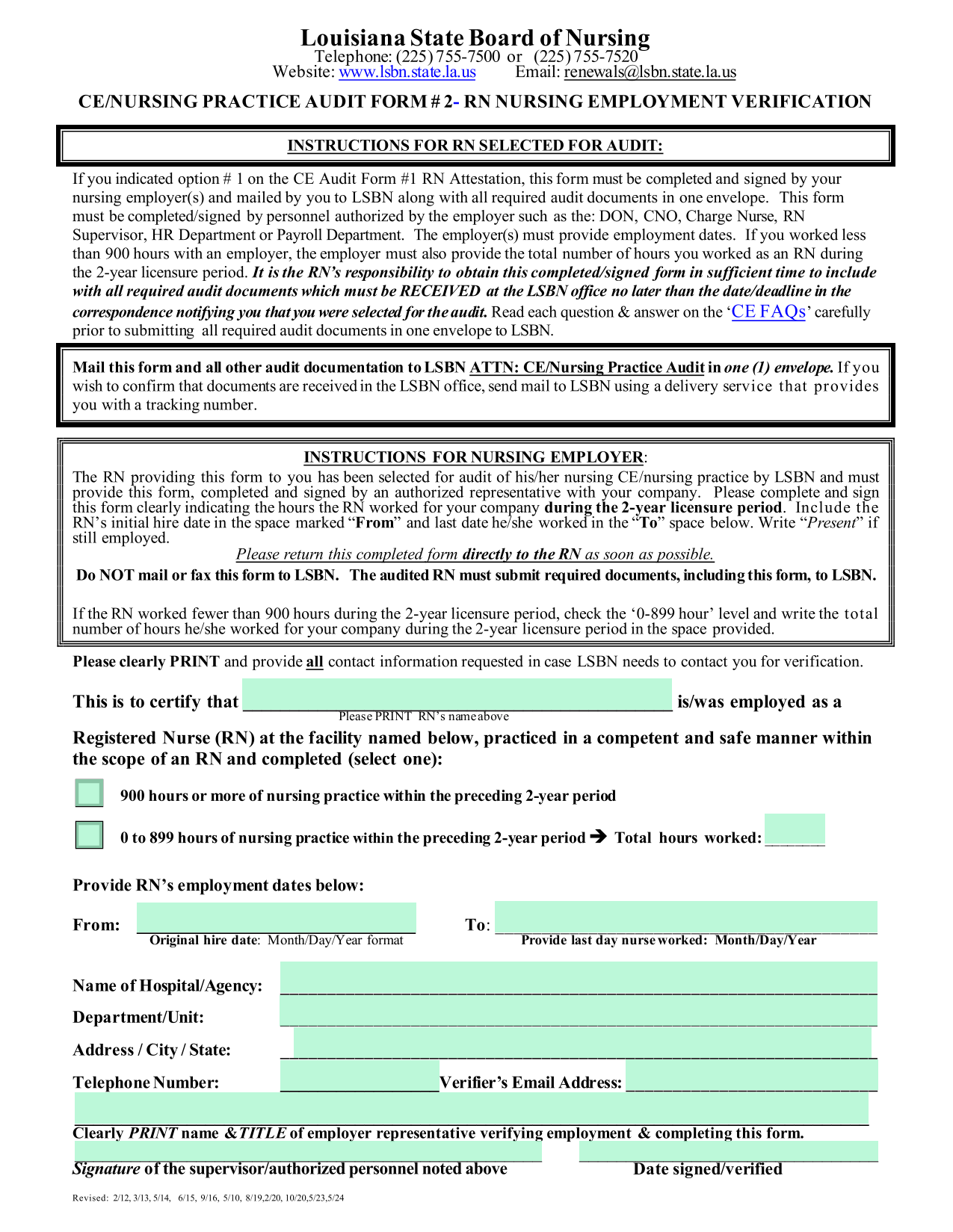 CENURSING PRACTICE AUDIT FORM  2  RN NURSING EMPLOYMENT VERIFICATION screenshot