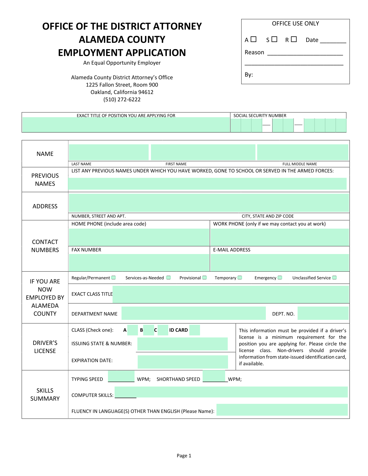 EMPLOYMENT APPLICATION screenshot