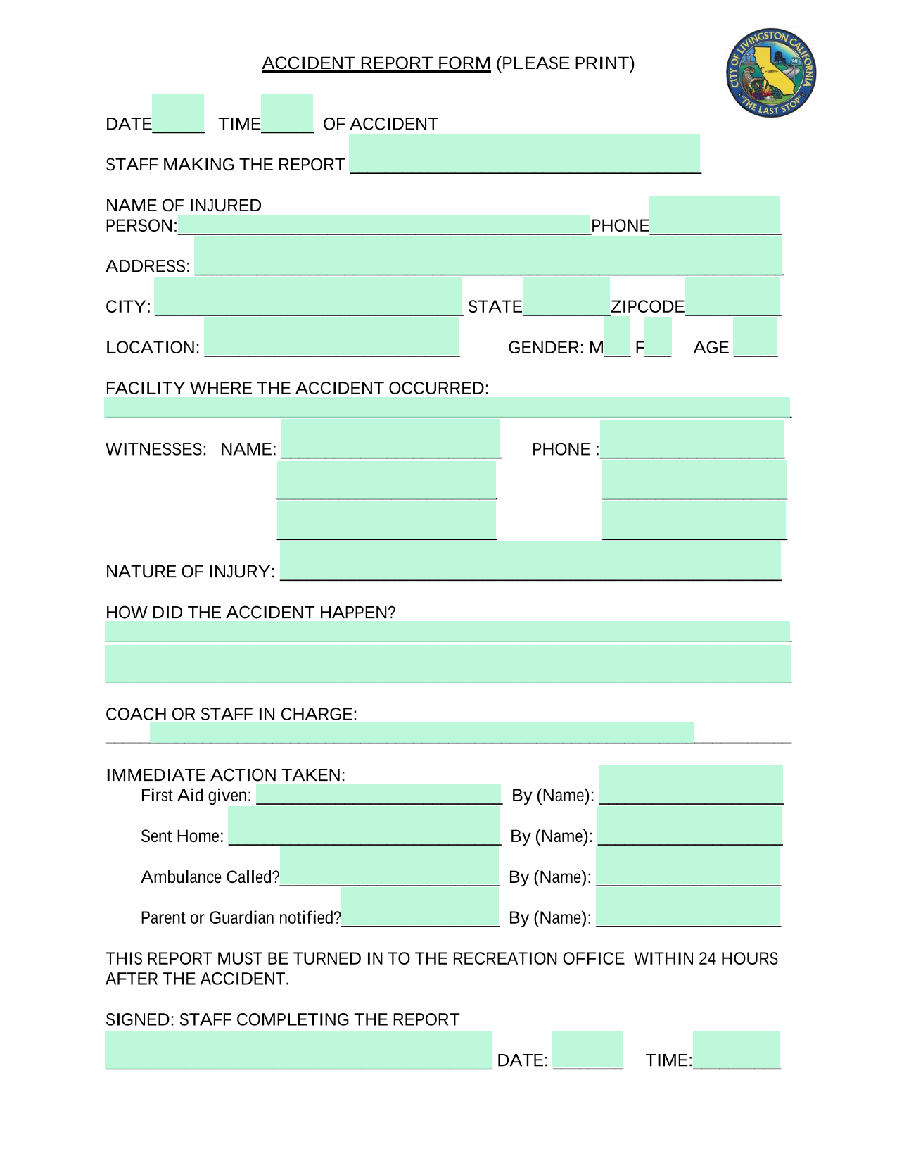 Accident Report Form screenshot