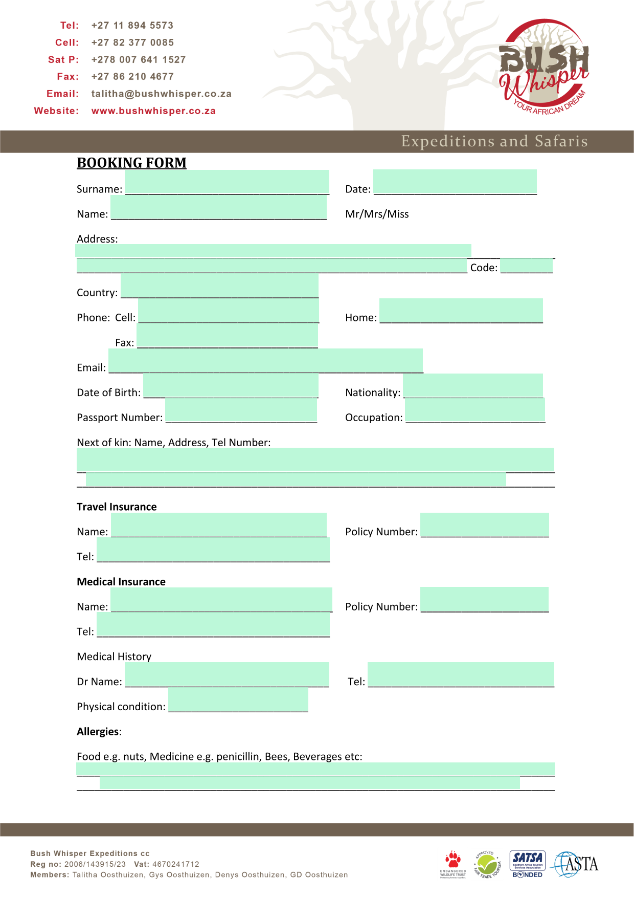 BOOKING FORM screenshot