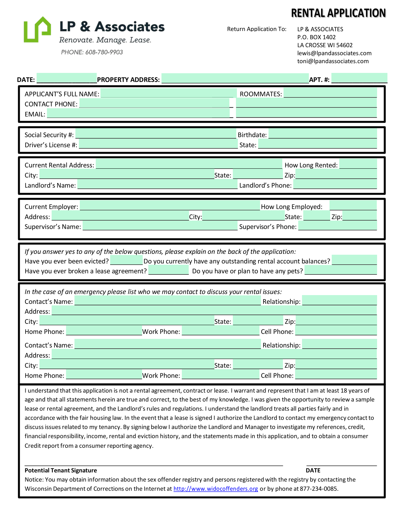 Rental Application screenshot