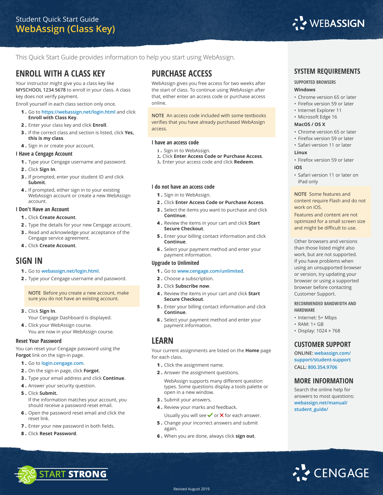 Student Quick Start Guide WebAssign (Class Key) screenshot