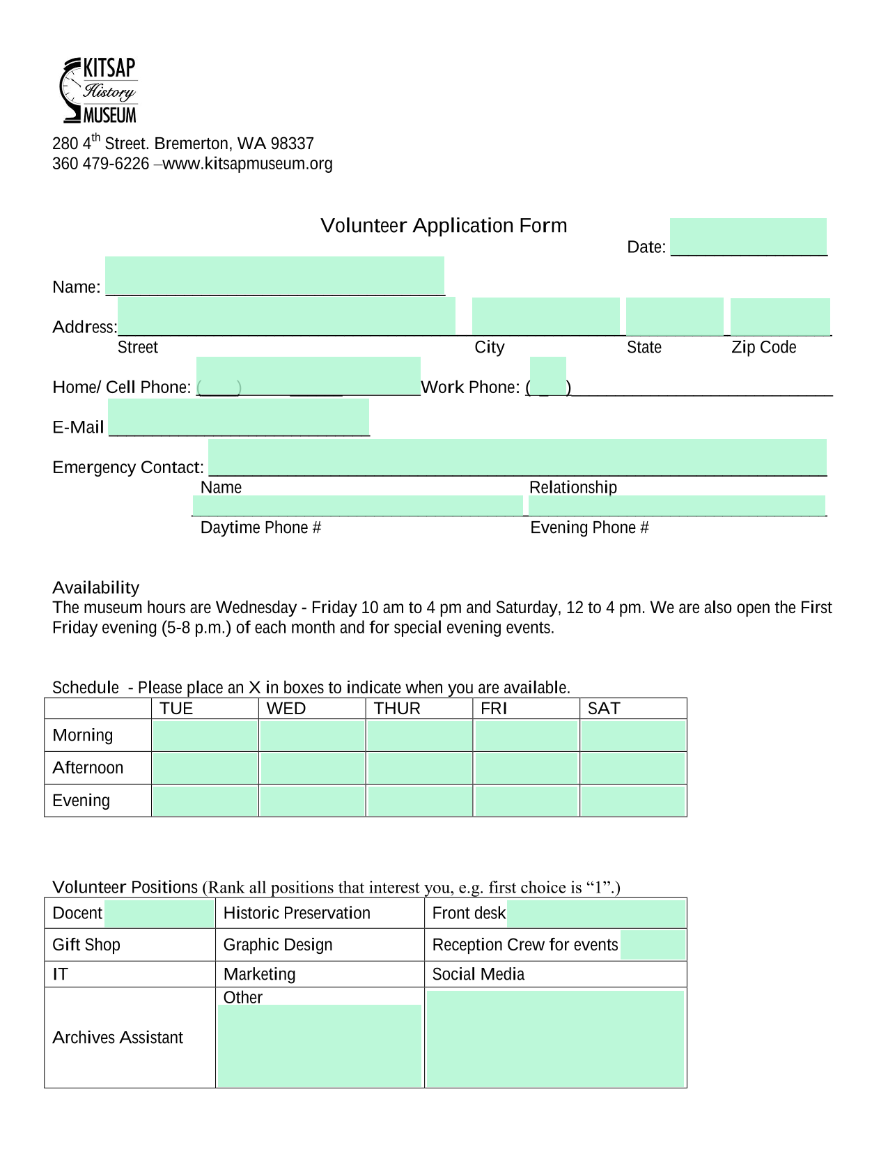 Volunteer Application Form screenshot
