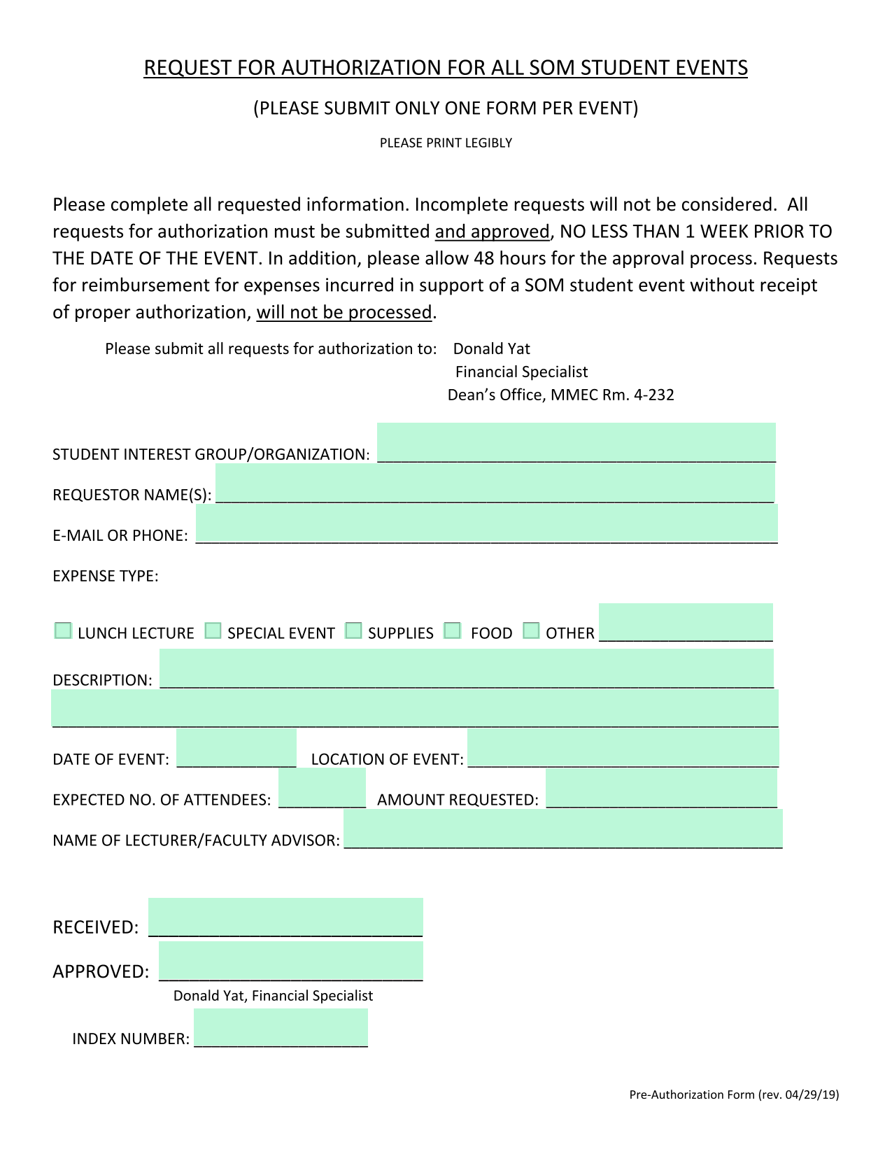 Pre Authorization Form screenshot