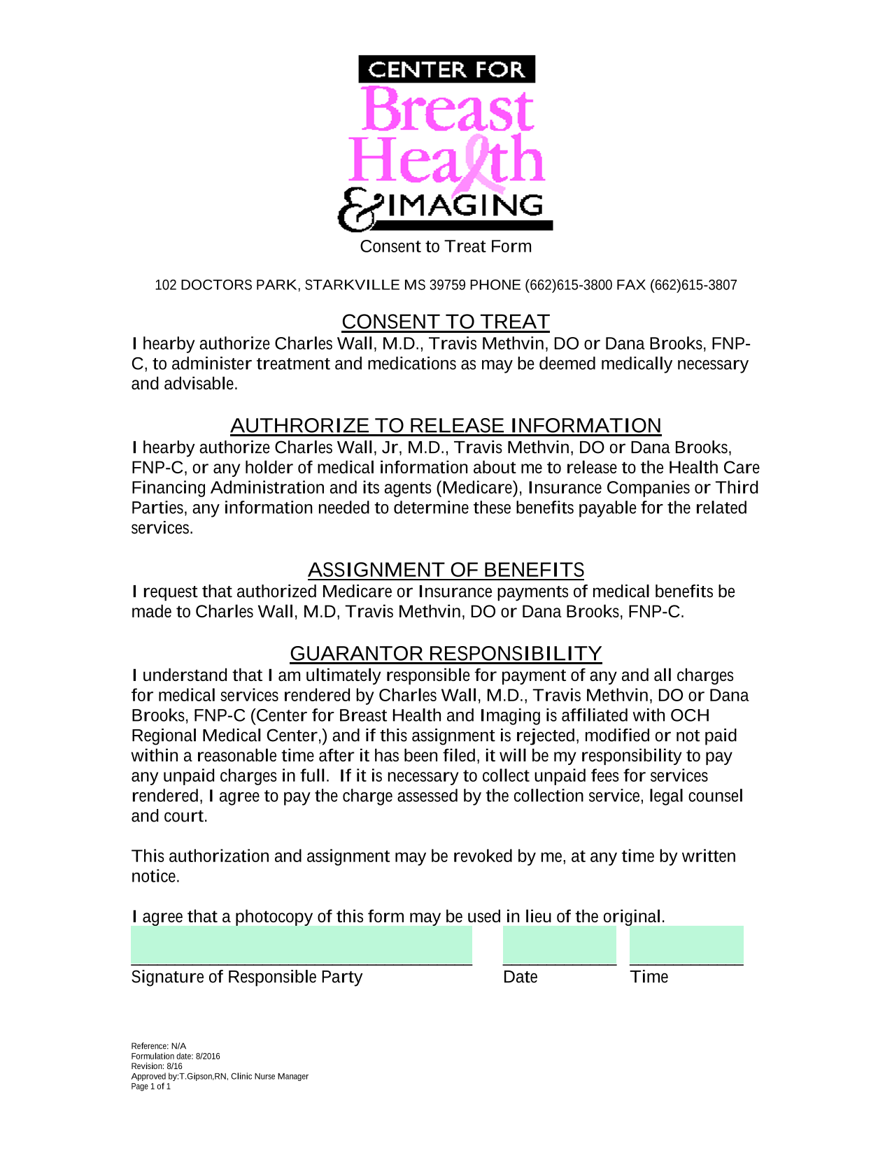 Consent To Treat Form screenshot