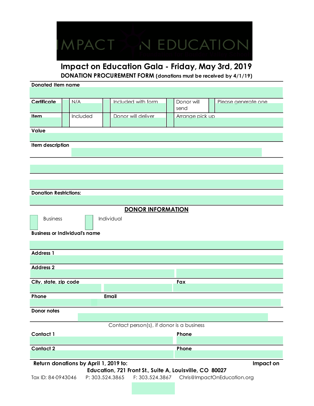 Donation Procurement Form screenshot