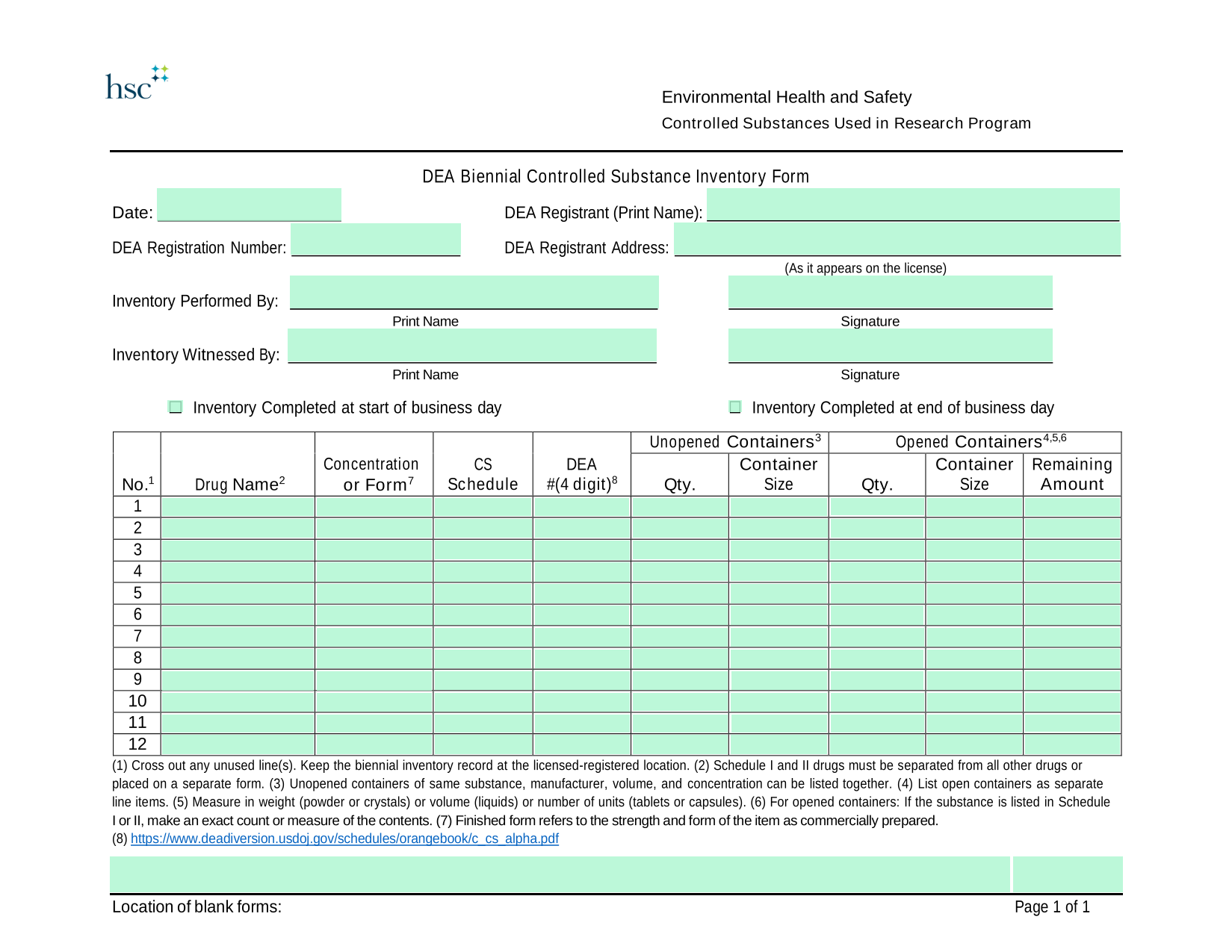 DEA Biennial Controlled Substance Inventory Form screenshot