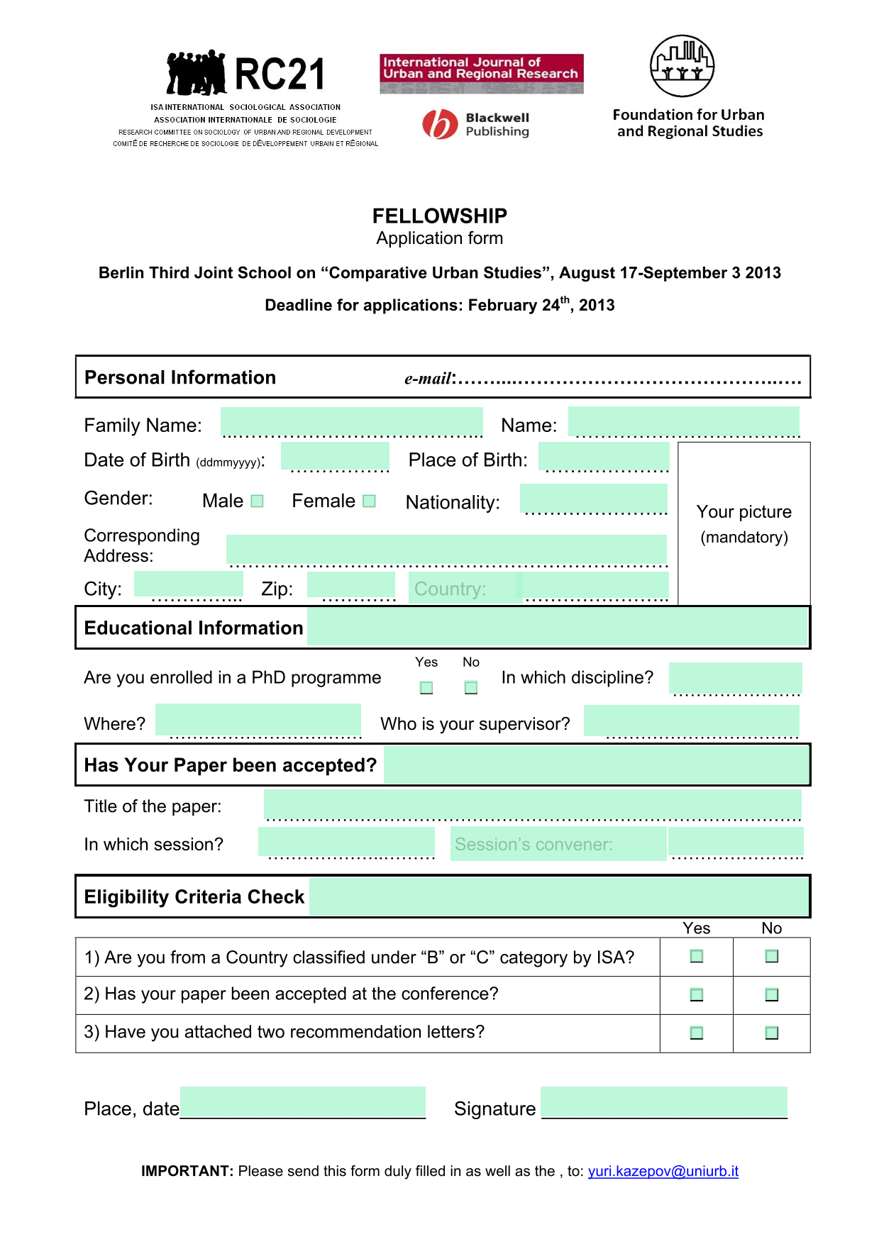 FELLOWSHIP Application Form screenshot