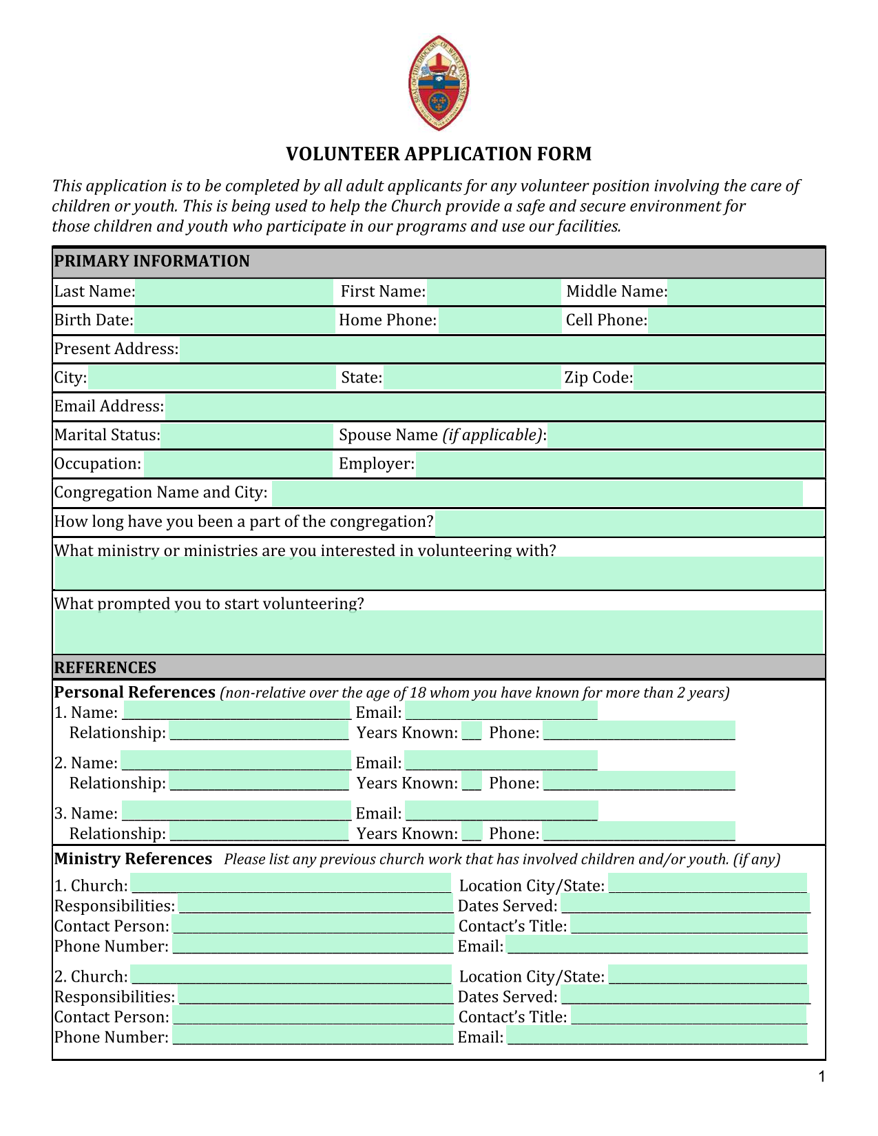 VOLUNTEER APPLICATION FORM screenshot