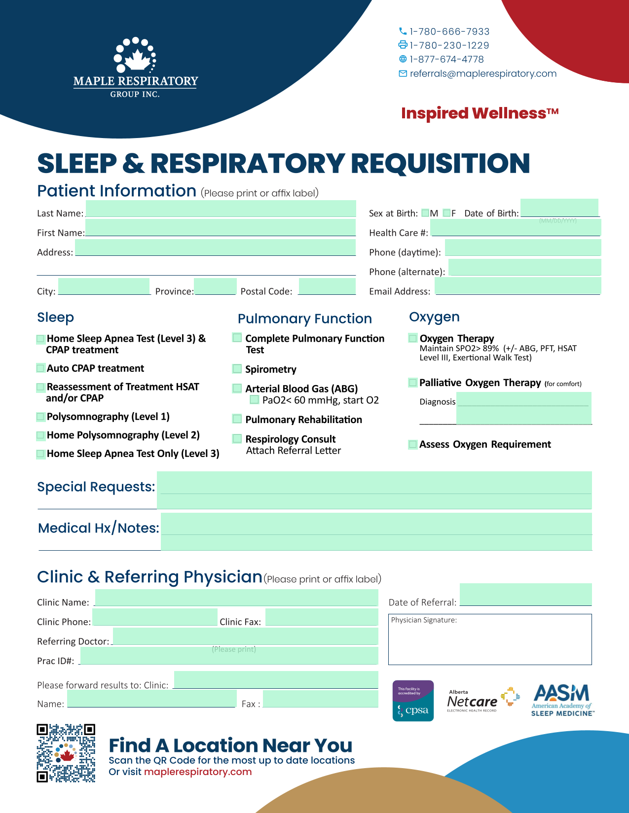 Sleep  Respiratory Requisition screenshot
