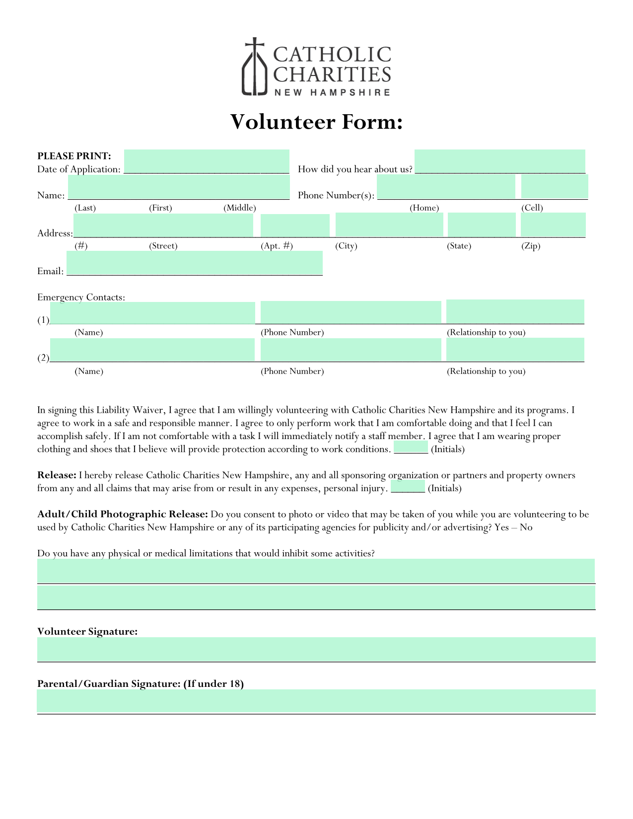 Volunteer Form screenshot