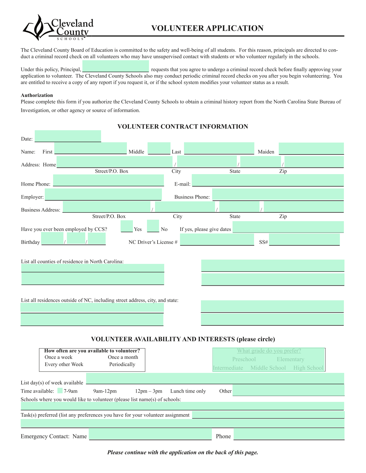 Volunteer Application screenshot