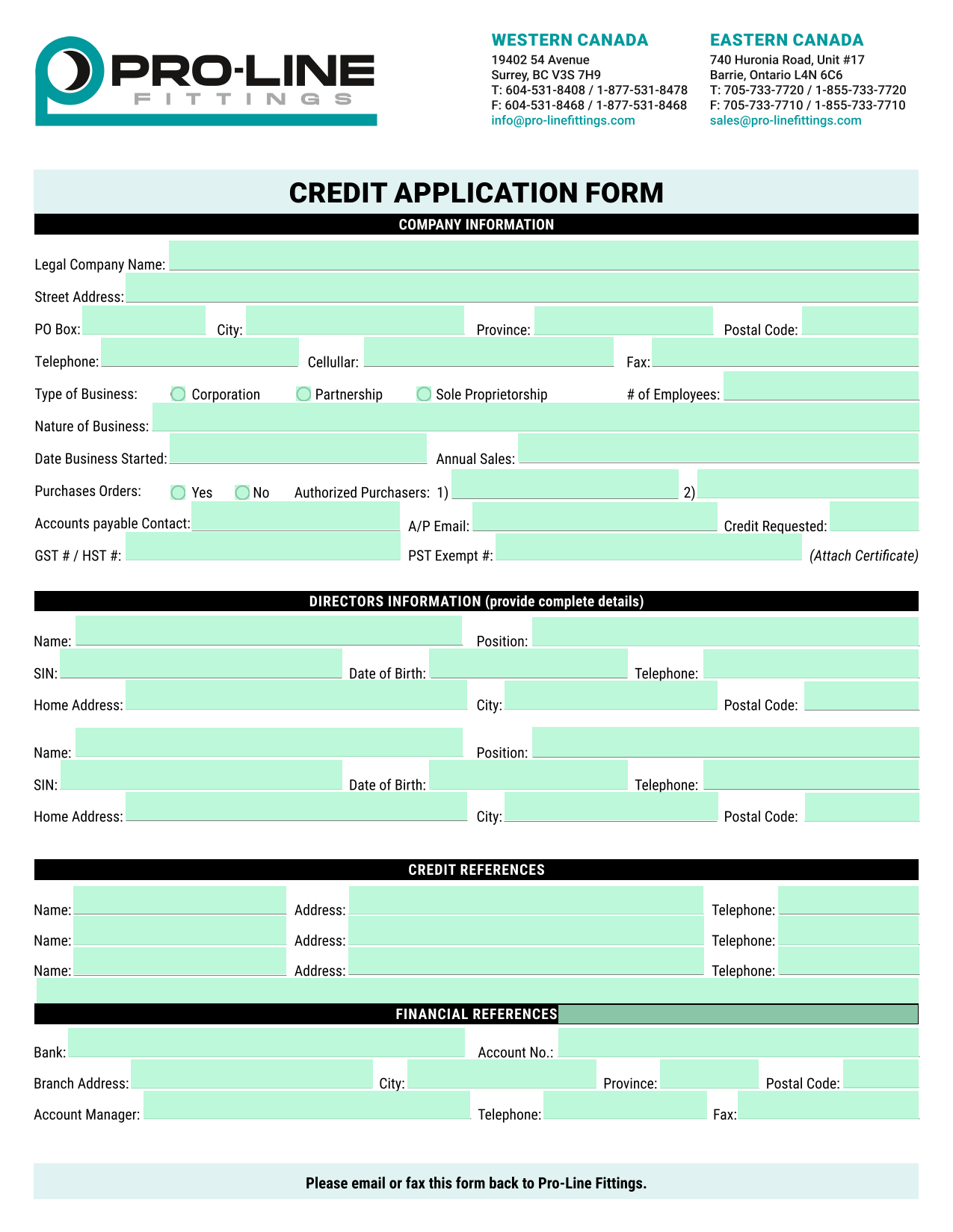 Credit Application Form screenshot