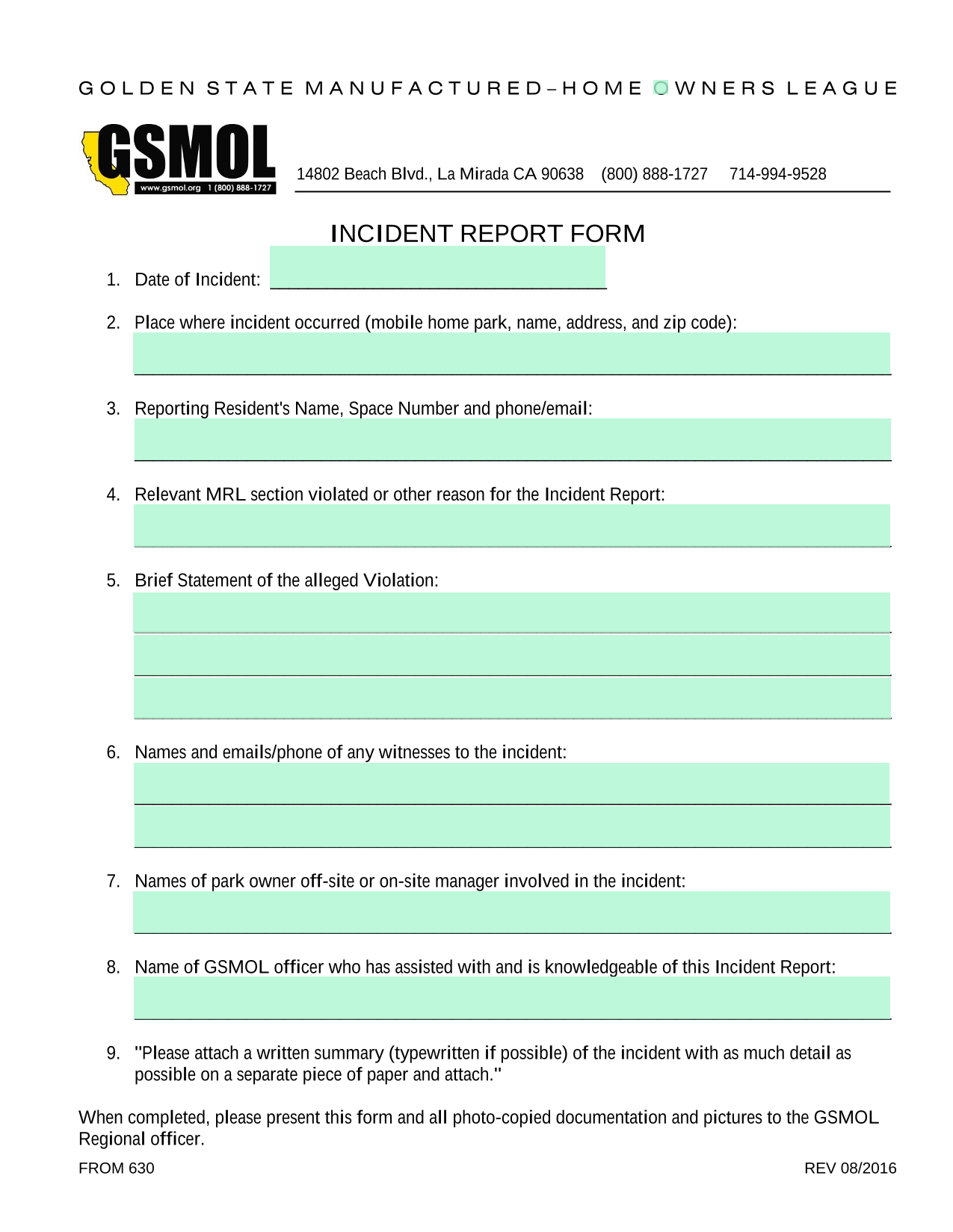 Incident Report Form screenshot