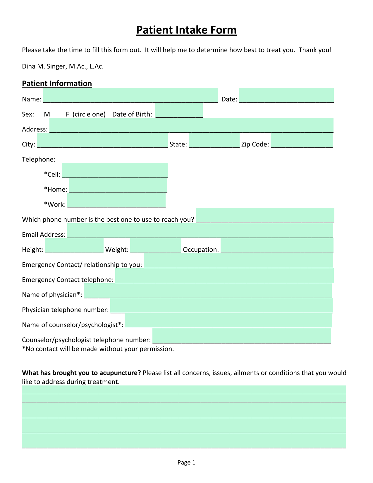 Patient Intake Form screenshot