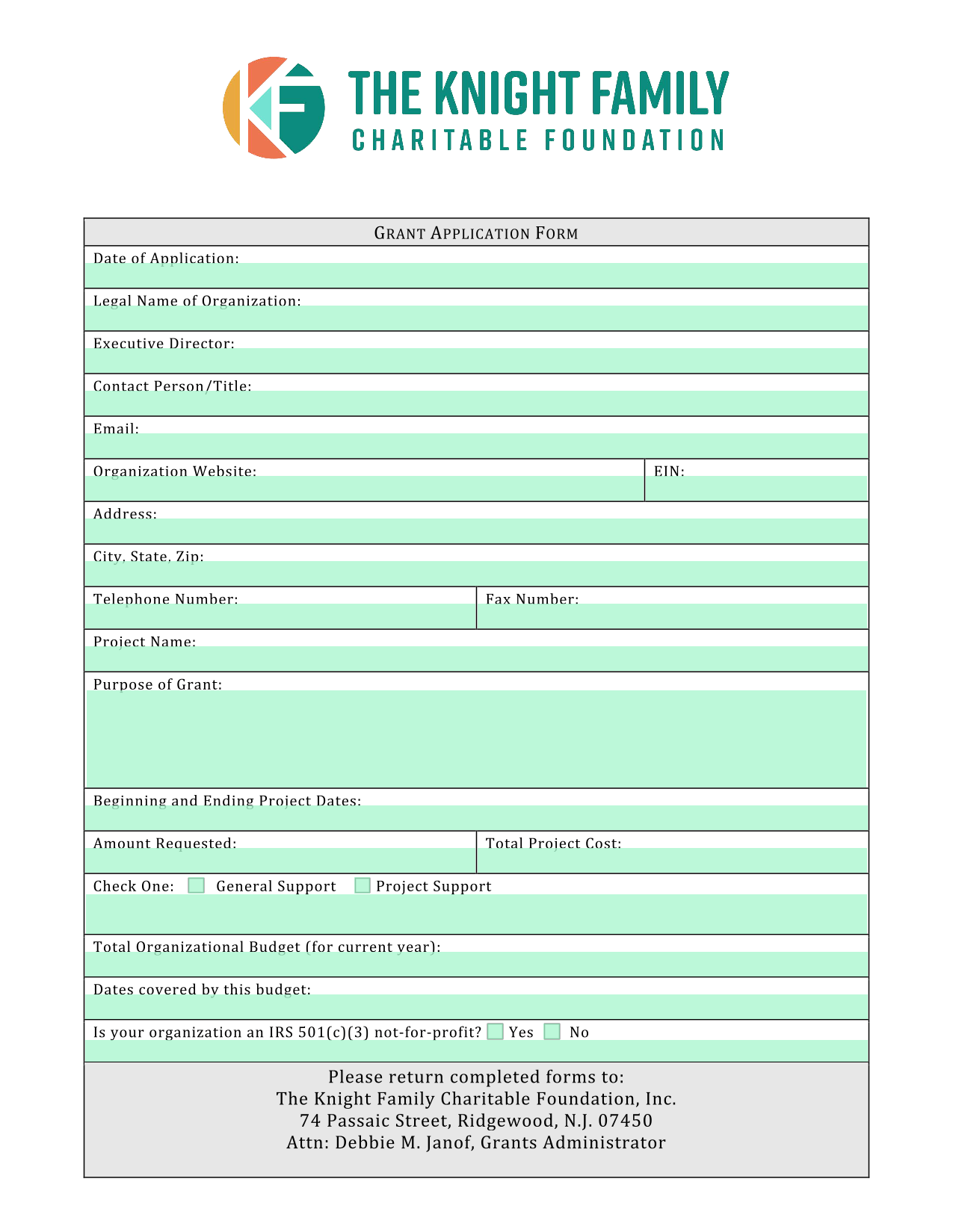 Grant Application Form screenshot