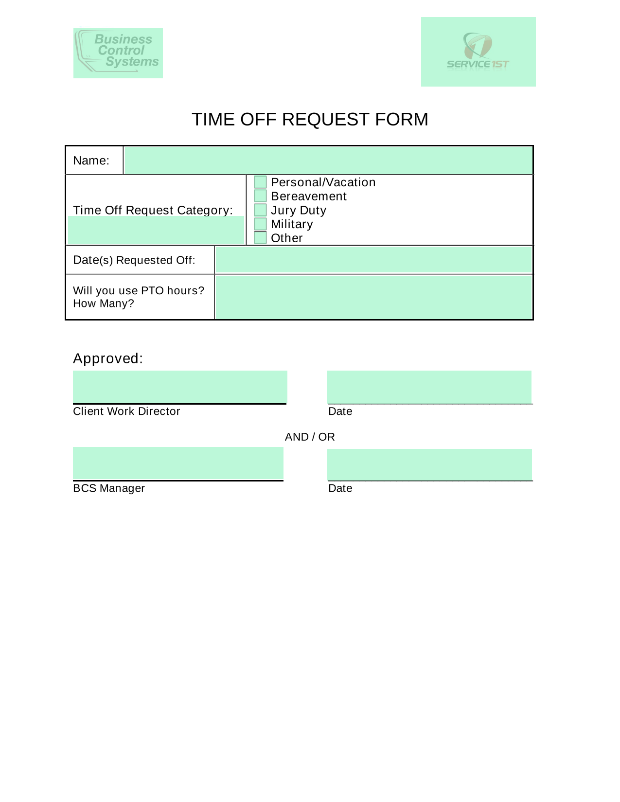 Time Off Request Form screenshot