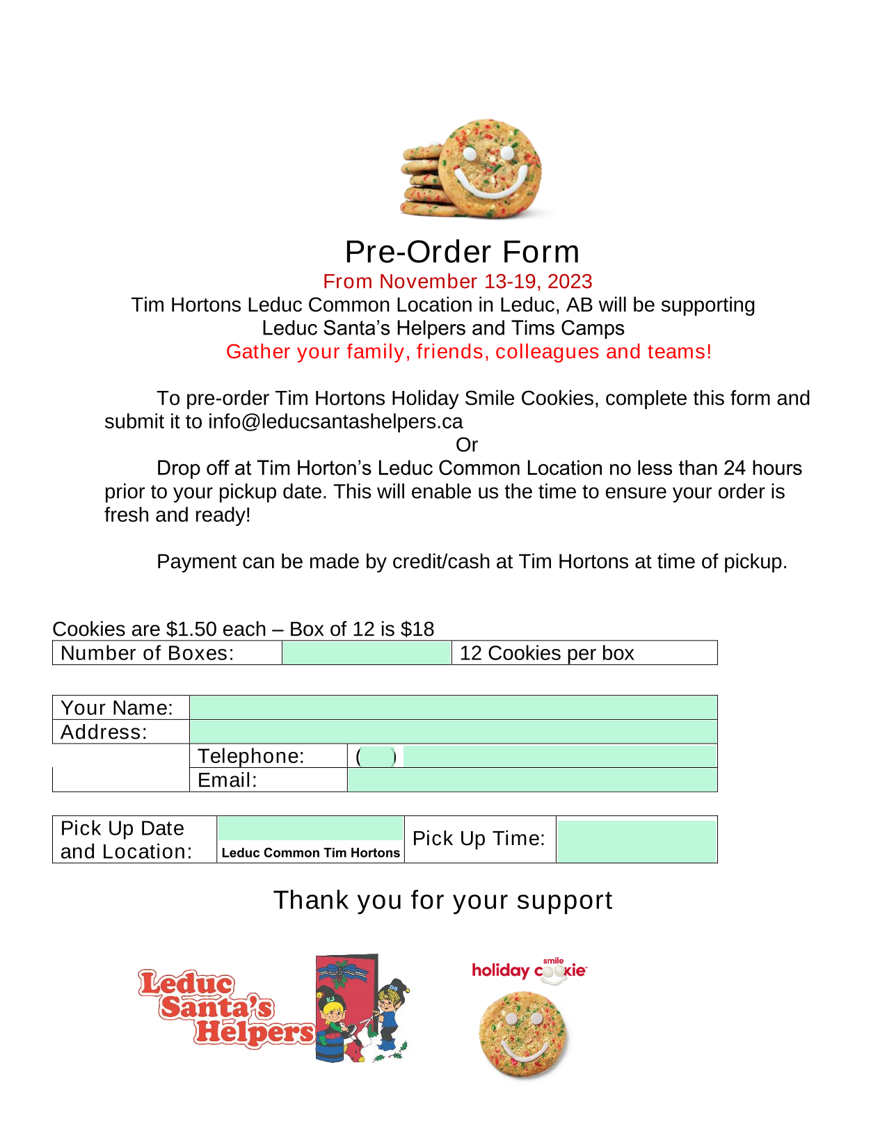 Pre Order Form screenshot