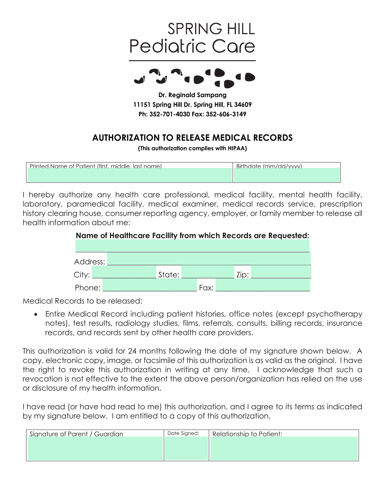 Authorization To Release Medical Records screenshot