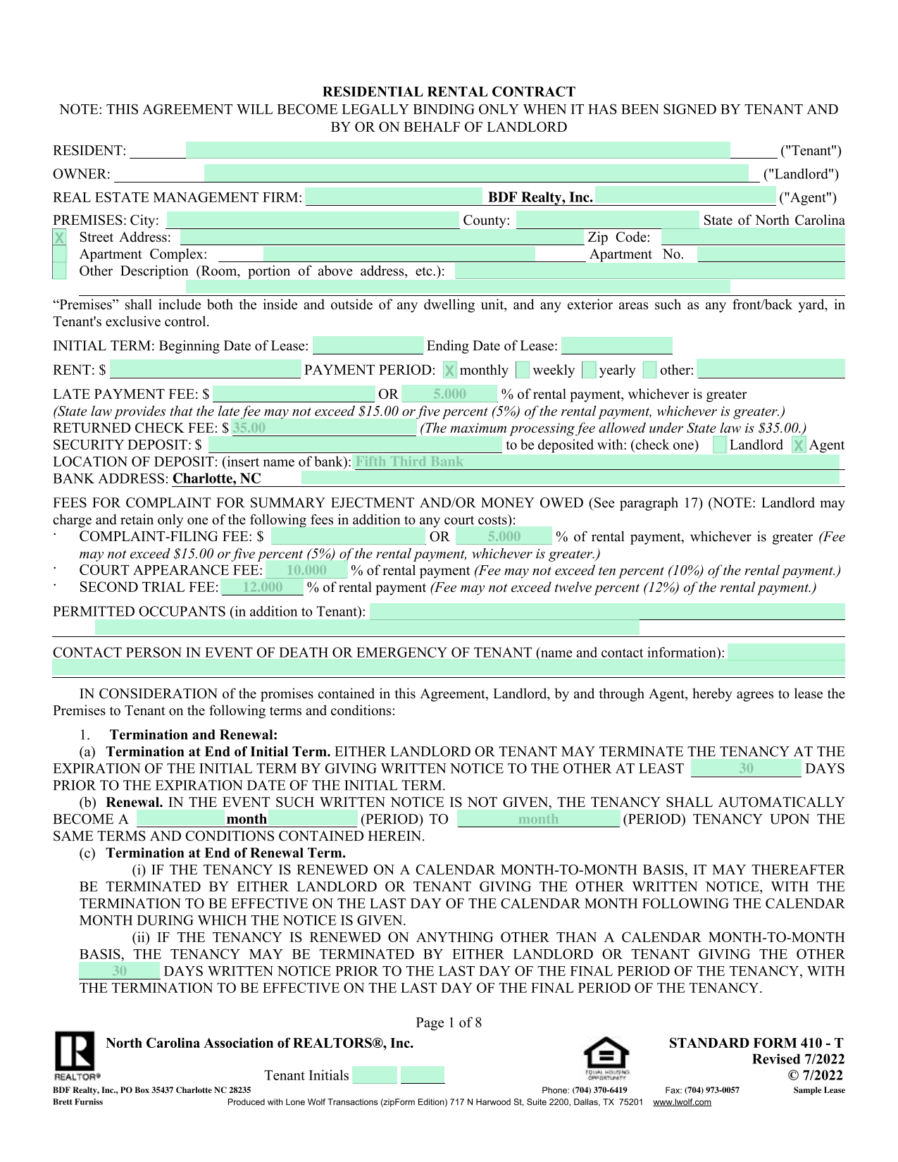 Residential Rental Contract screenshot