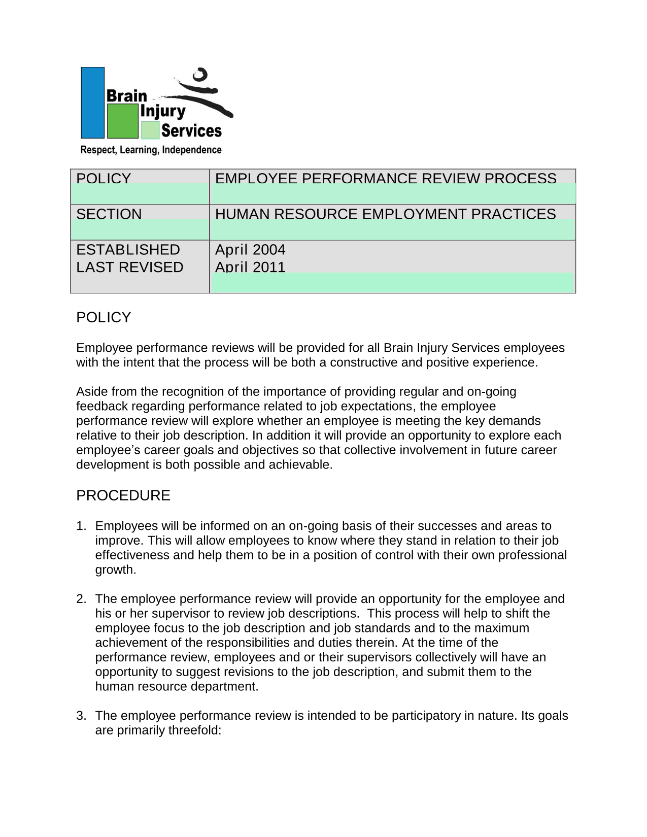 Employee Performance Review Process screenshot