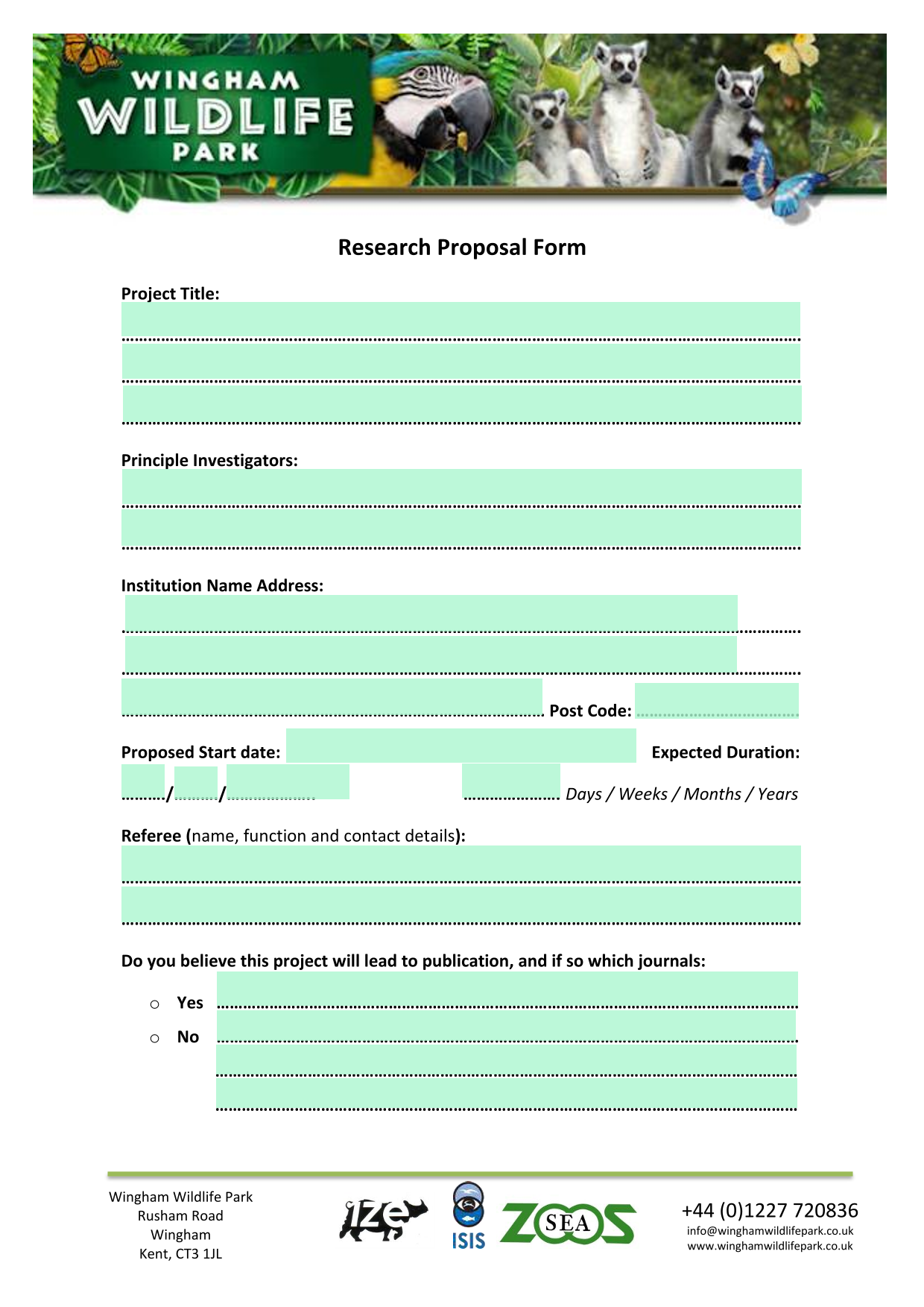 Research Proposal Form screenshot
