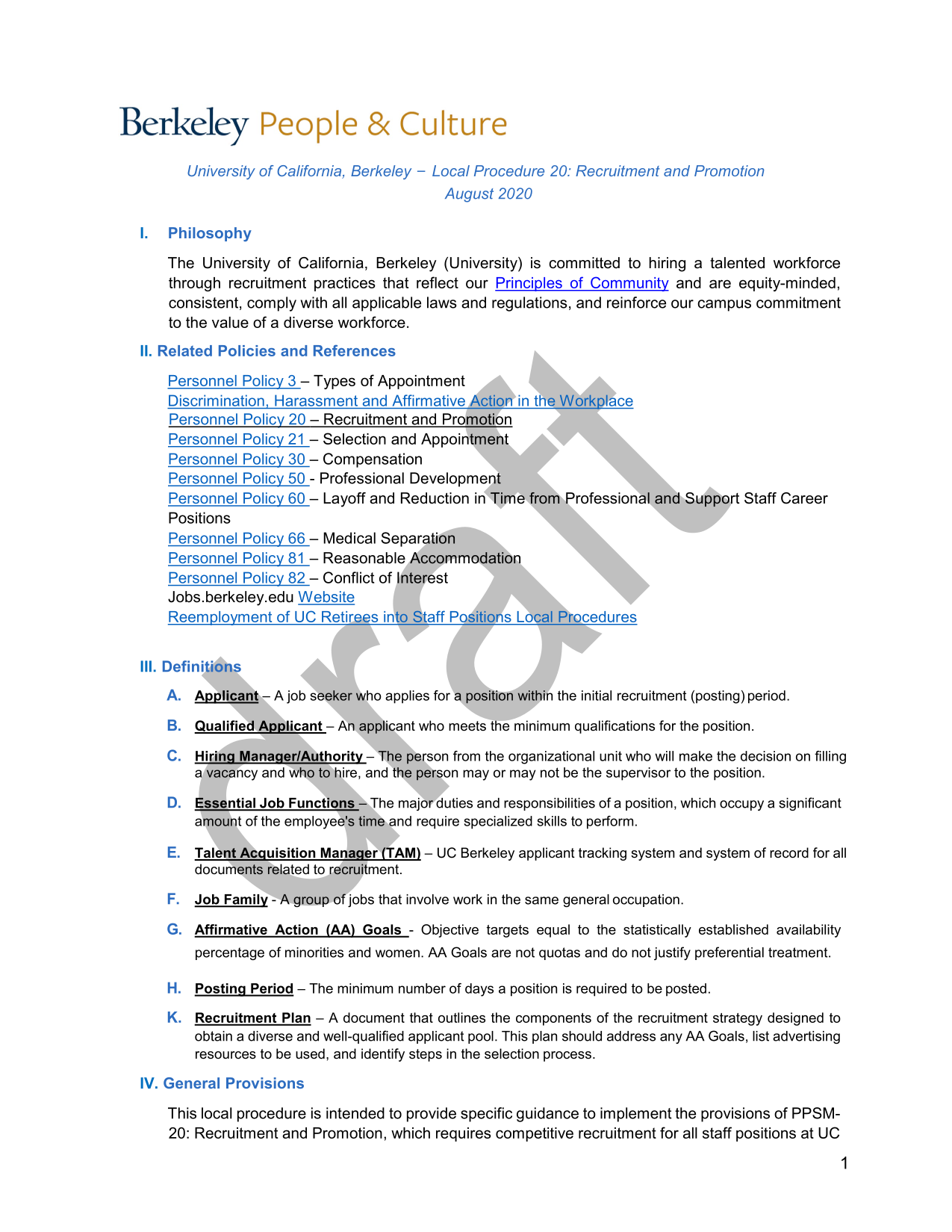 University Of California, Berkeley  Local Procedure 20 Recruitment And Promotion screenshot