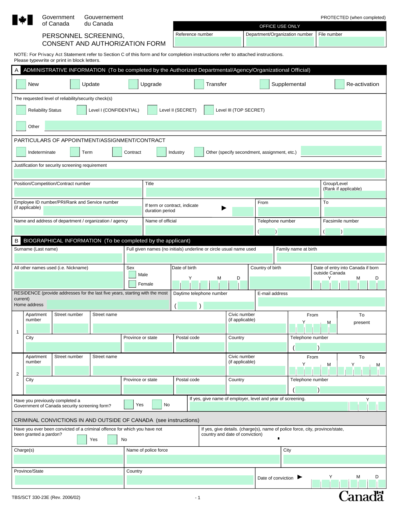 Personnel Screening, Consent And Authorization Form screenshot