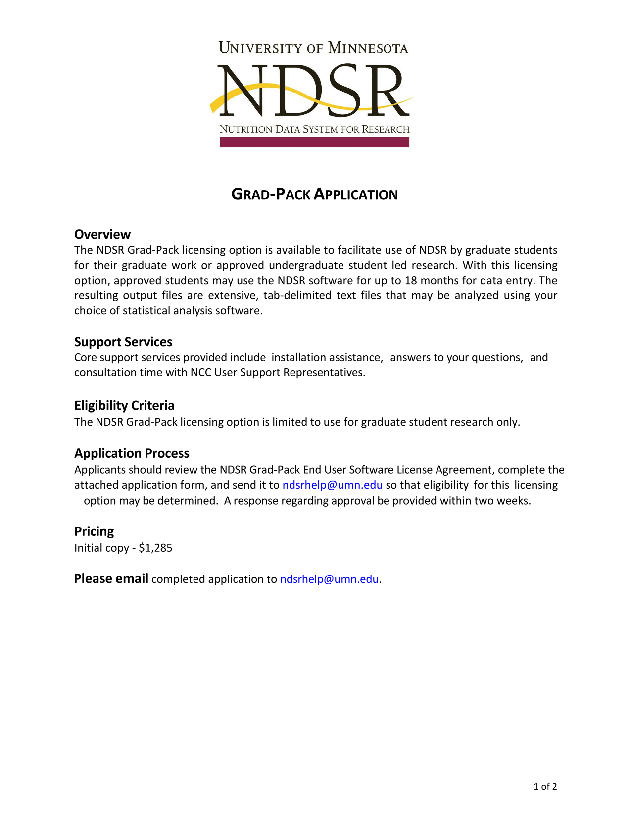 GRAD PACK APPLICATION screenshot