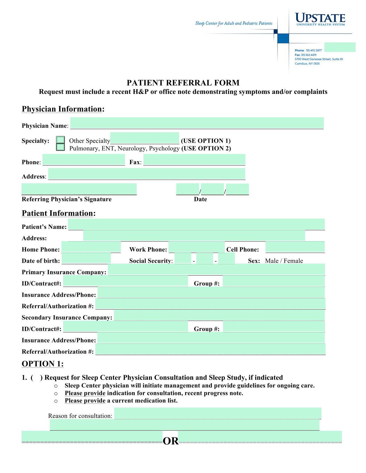 PATIENT REFERRAL FORM screenshot
