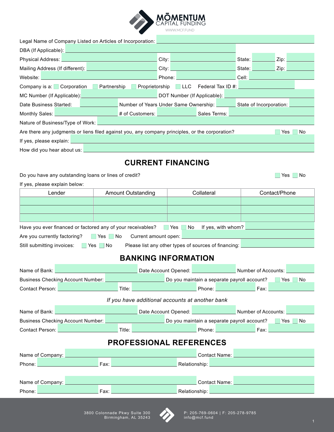 Business Credit Application screenshot
