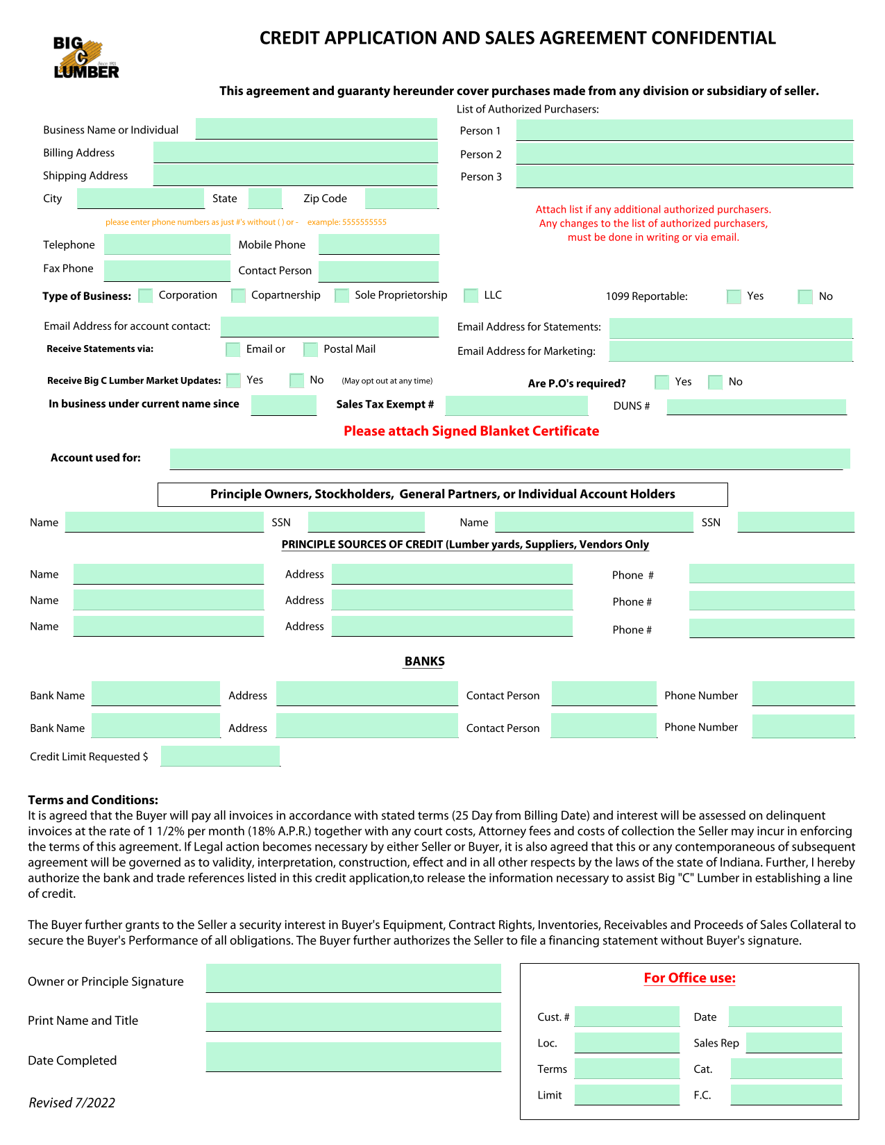Credit Application Form screenshot