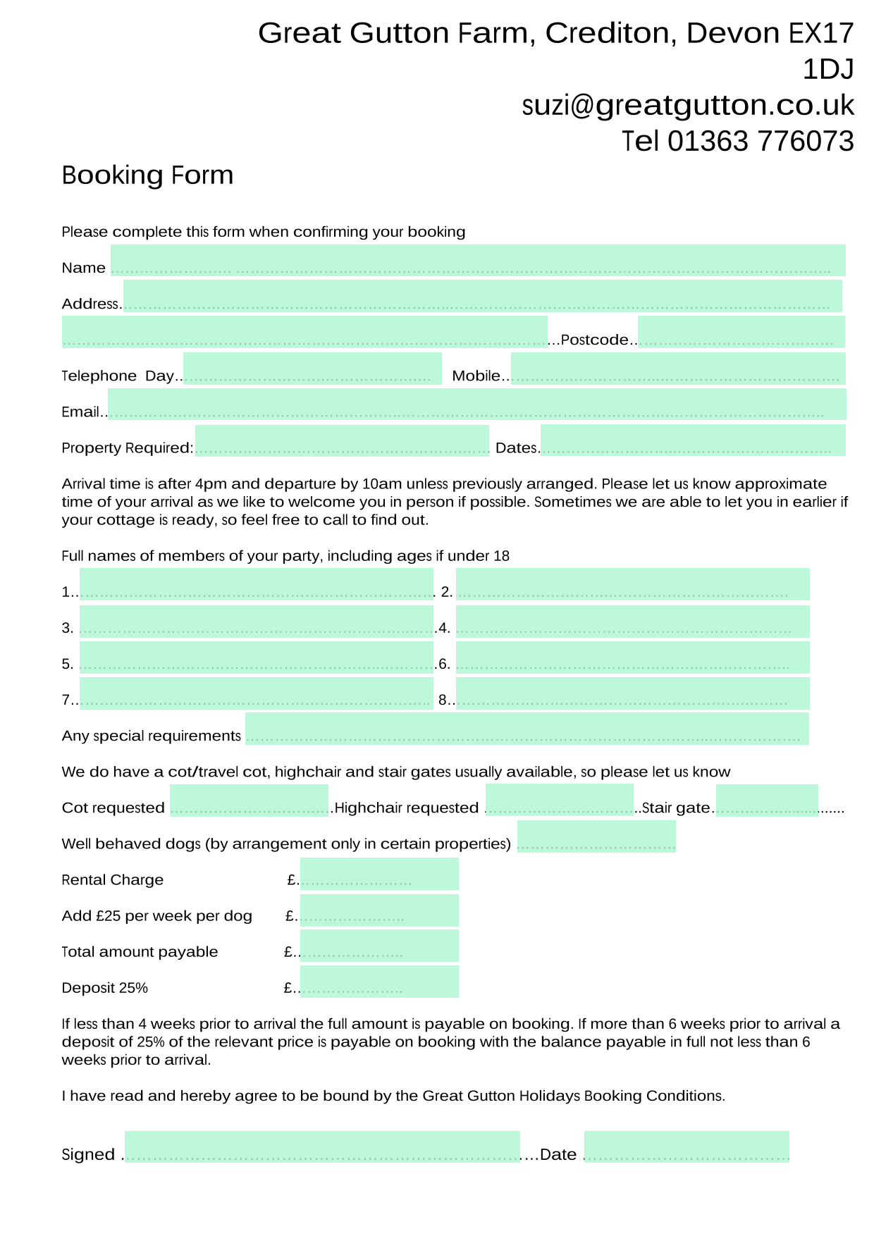 Booking Form screenshot