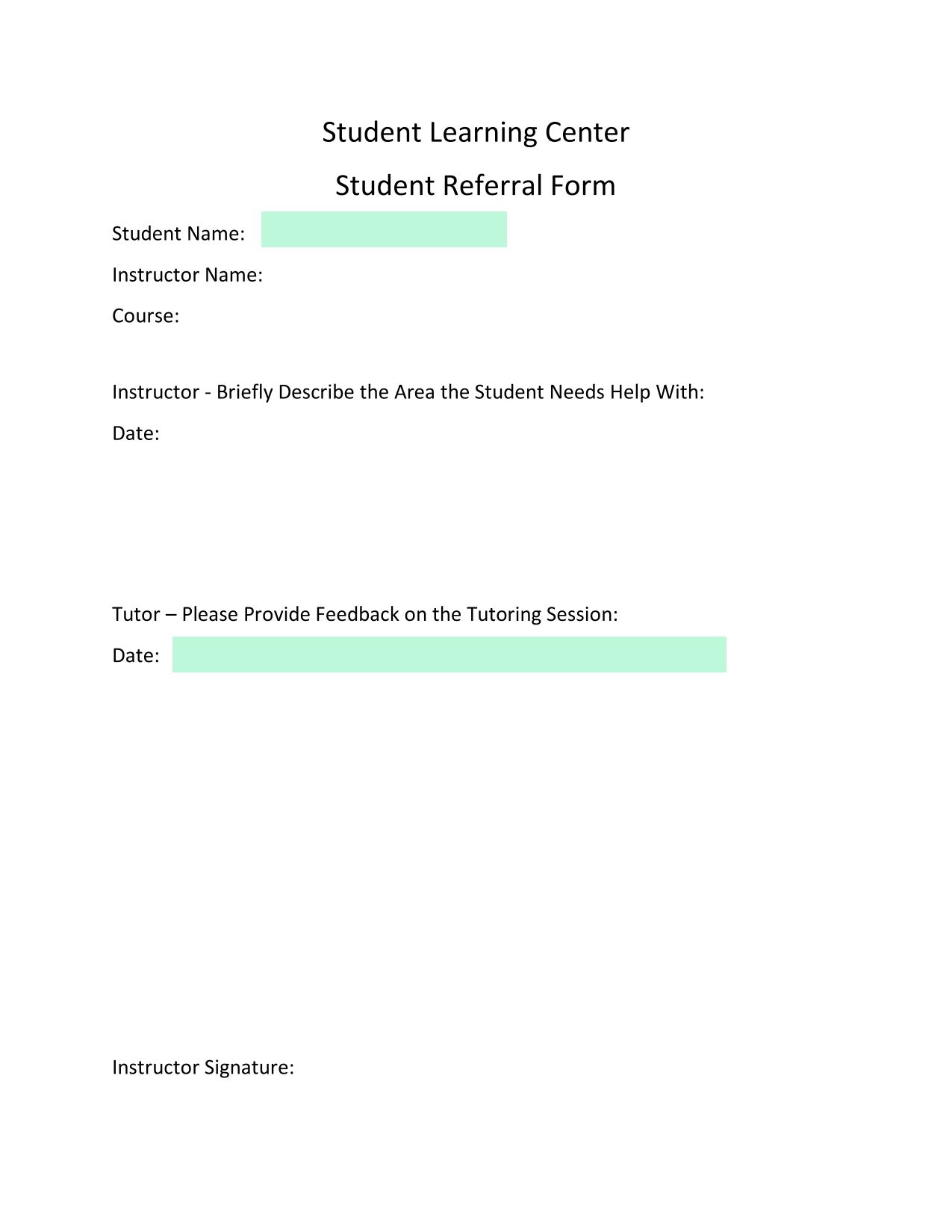 Student Referral Form screenshot