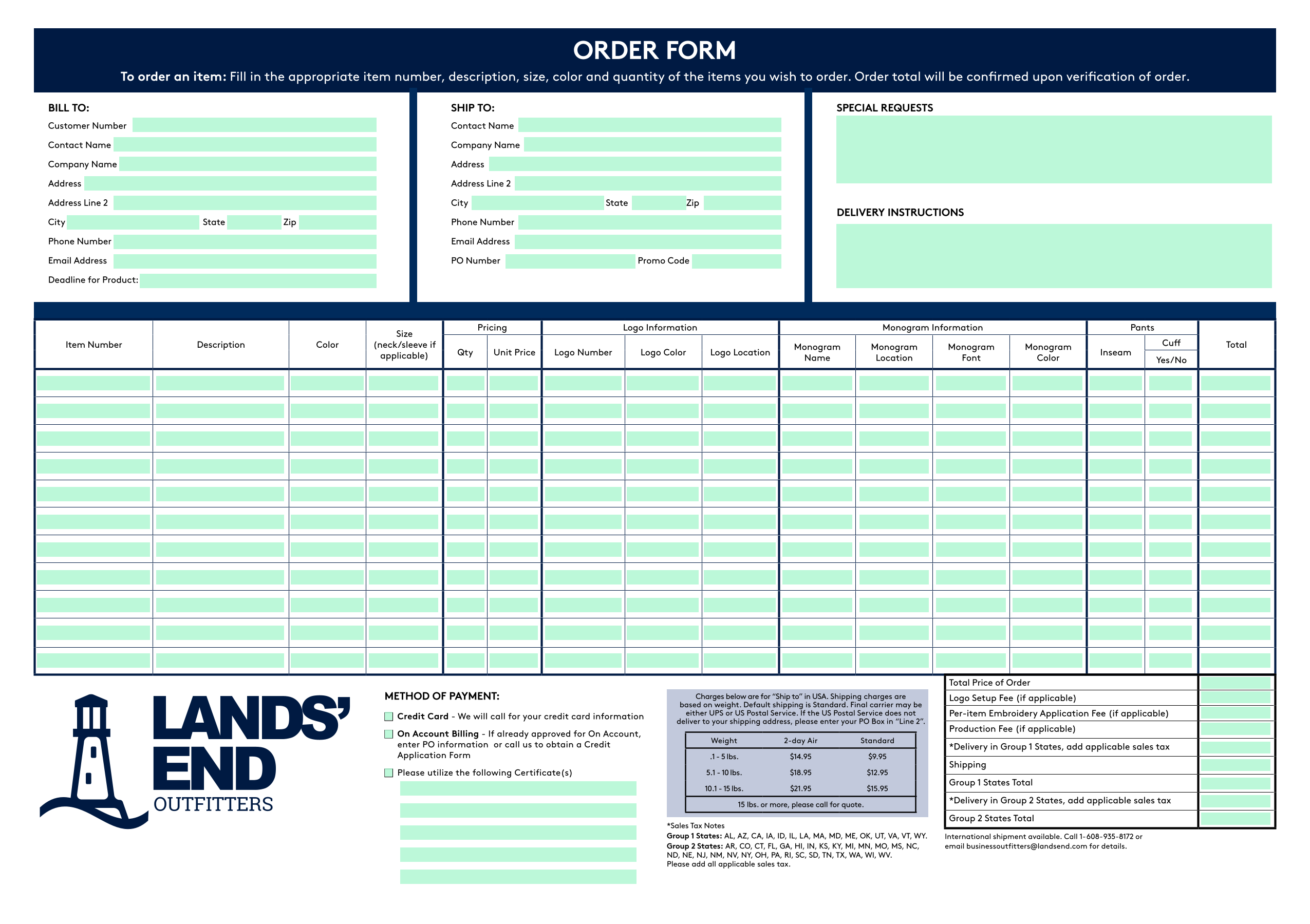 ORDER FORM screenshot