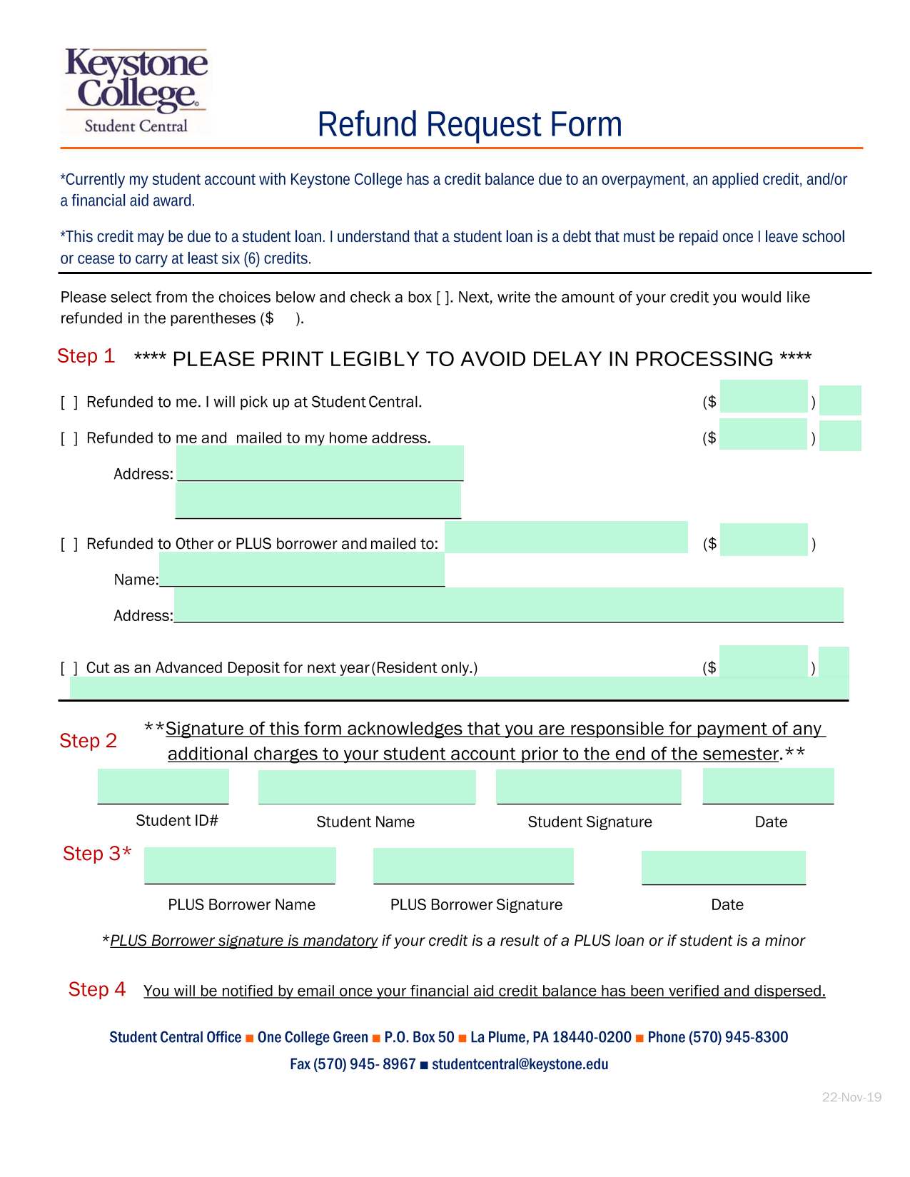 Refund Request Form screenshot