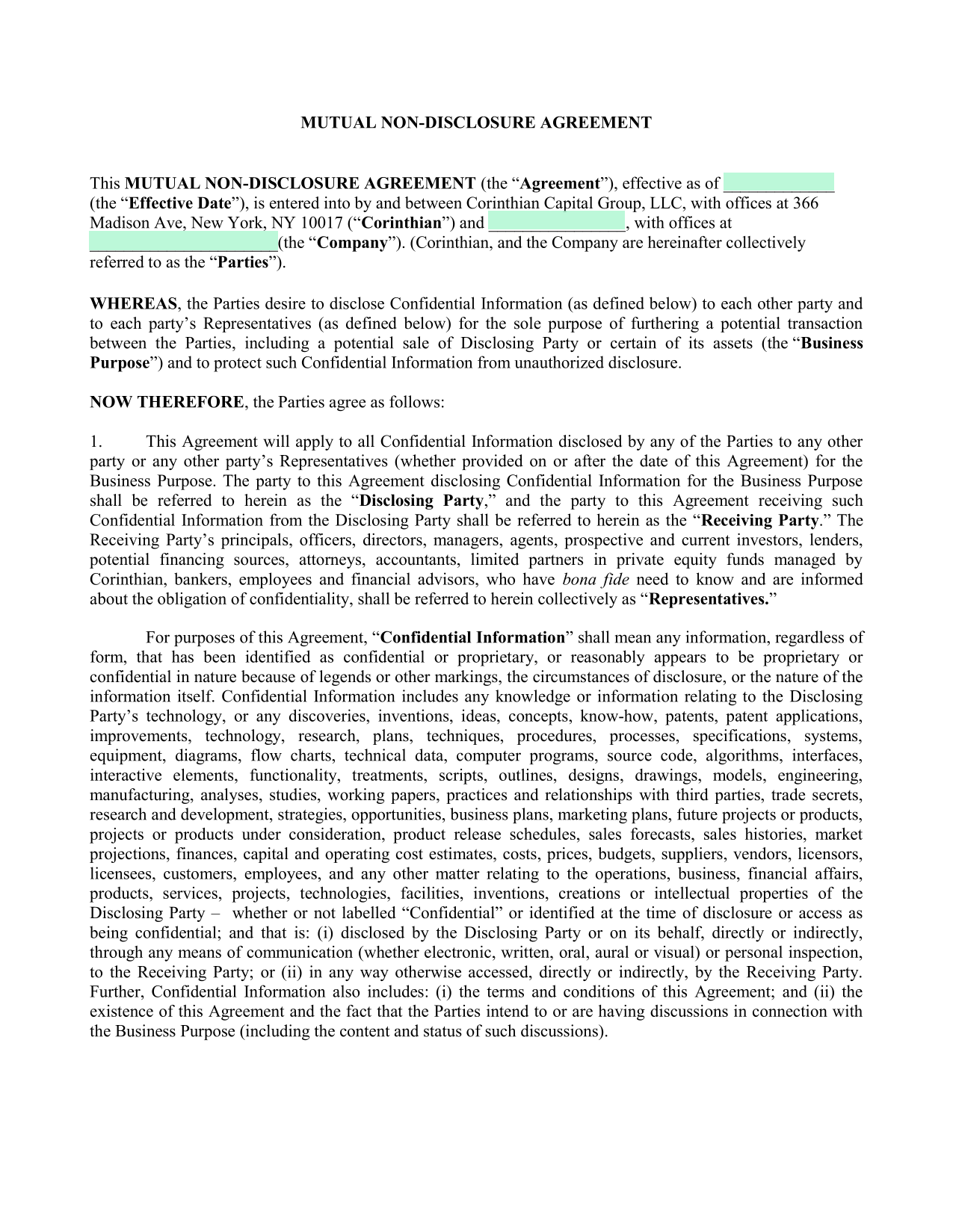 Mutual Non Disclosure Agreement screenshot