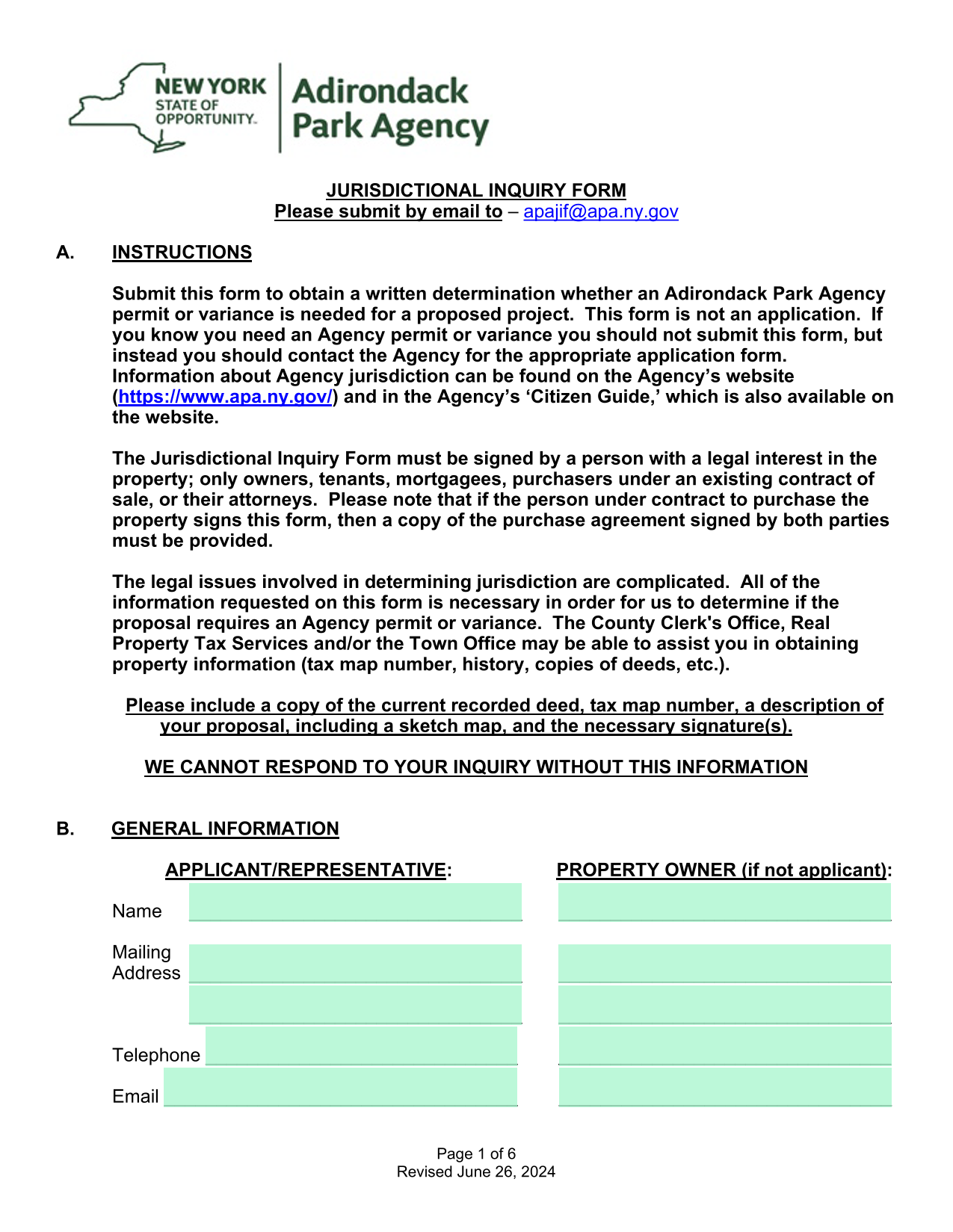 Jurisdictional Inquiry Form screenshot