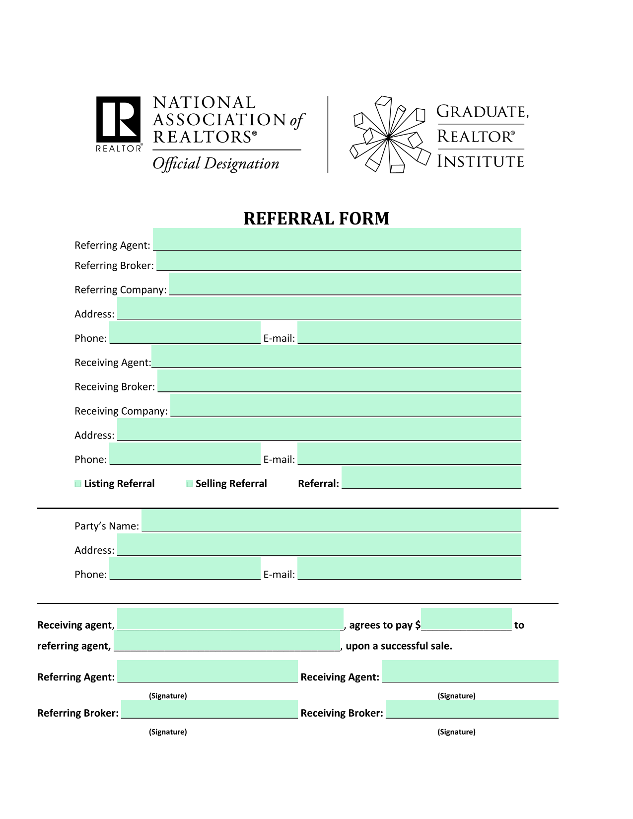Referral Form screenshot