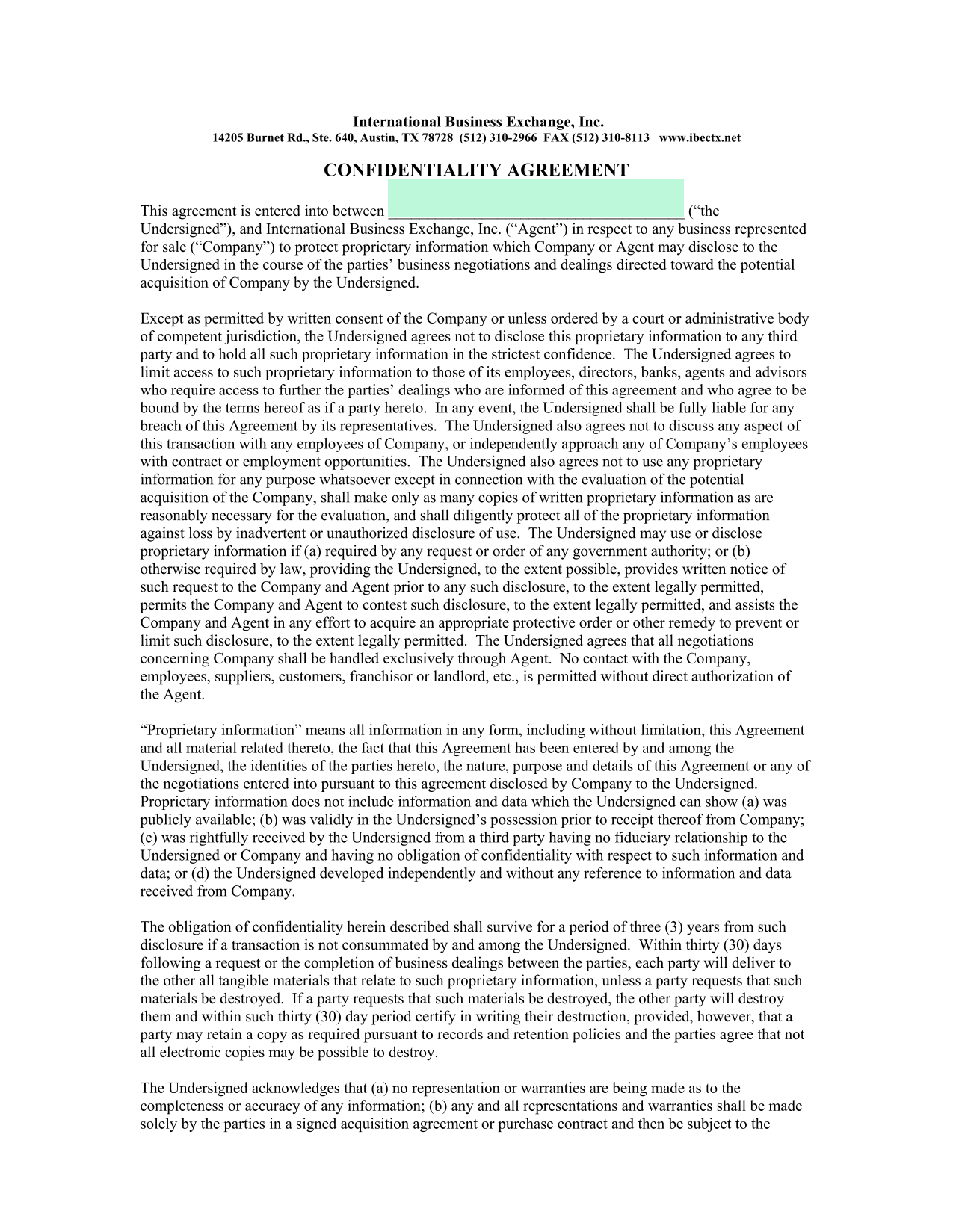 Confidentiality Agreement screenshot