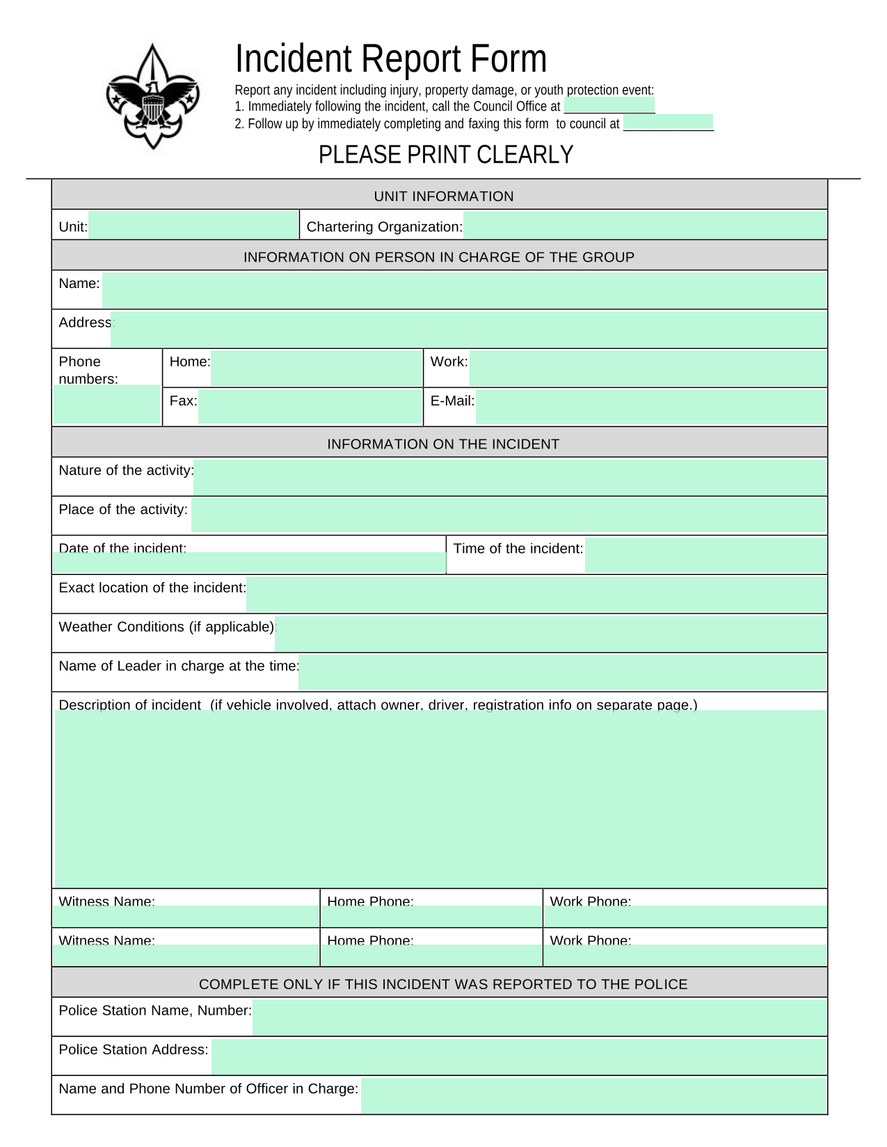 Incident Report Form screenshot