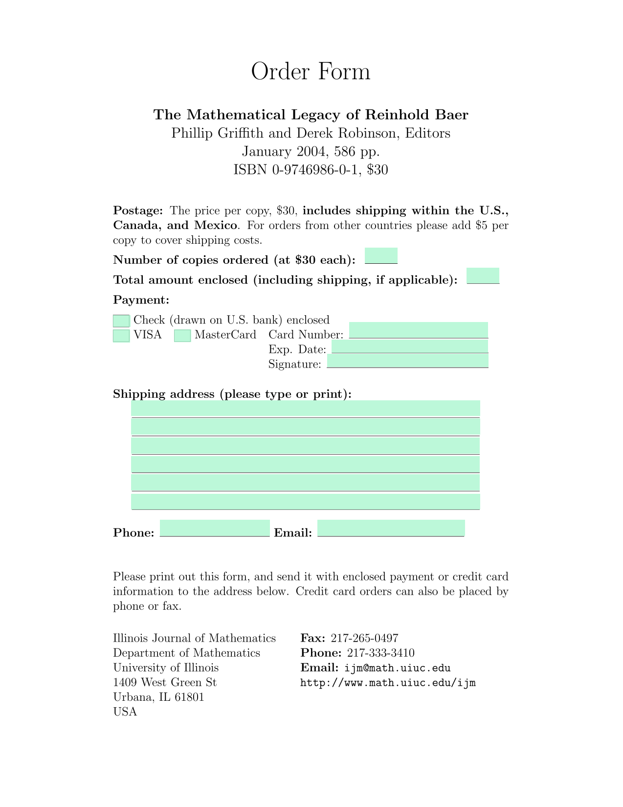 Order Form screenshot