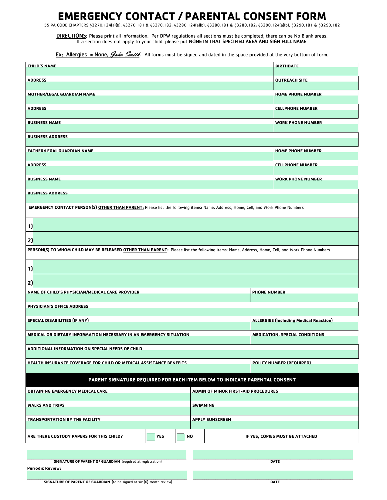 Emergency Contact  Parental Consent Form screenshot