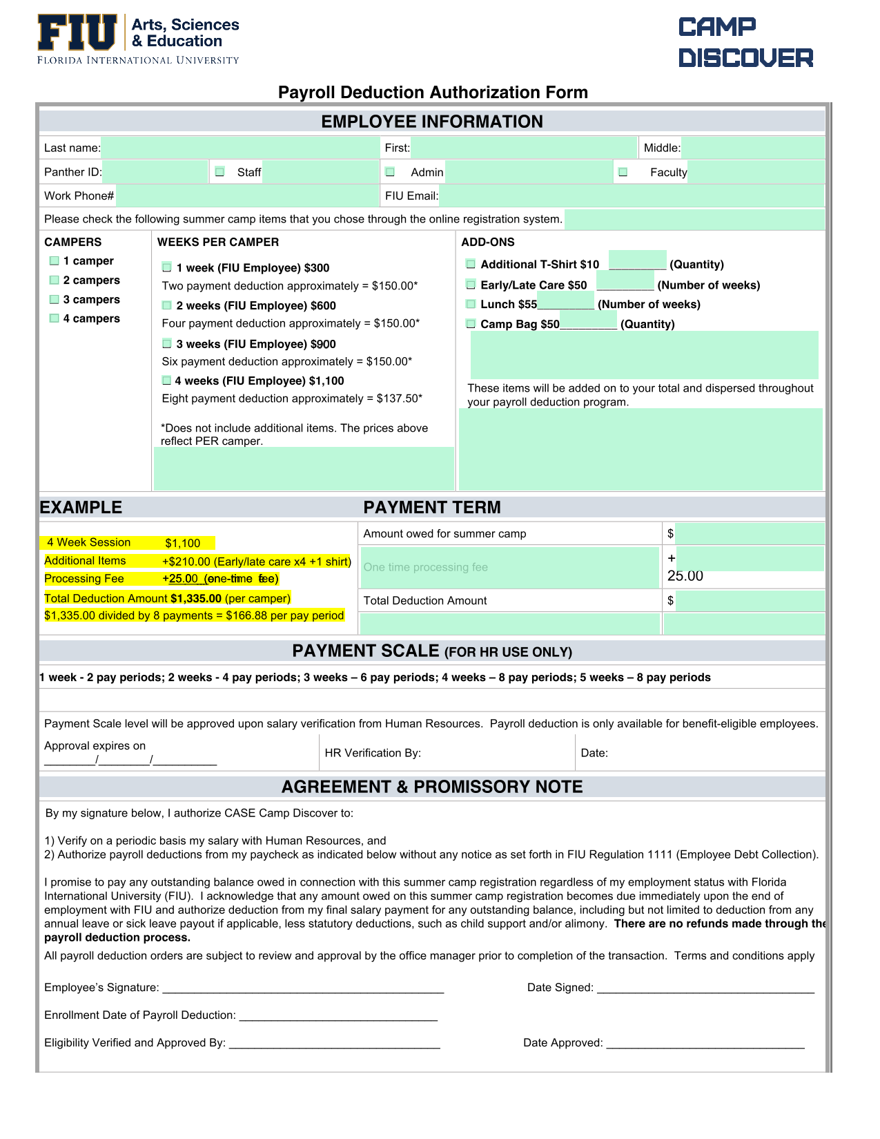 Payroll Deduction Authorization Form screenshot