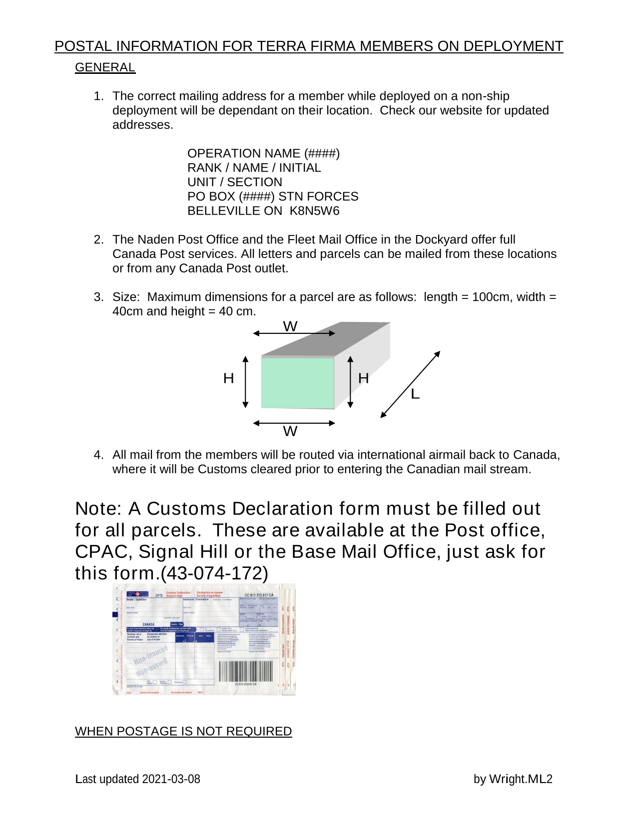 POSTAL INFORMATION FOR TERRA FIRMA MEMBERS ON DEPLOYMENT screenshot