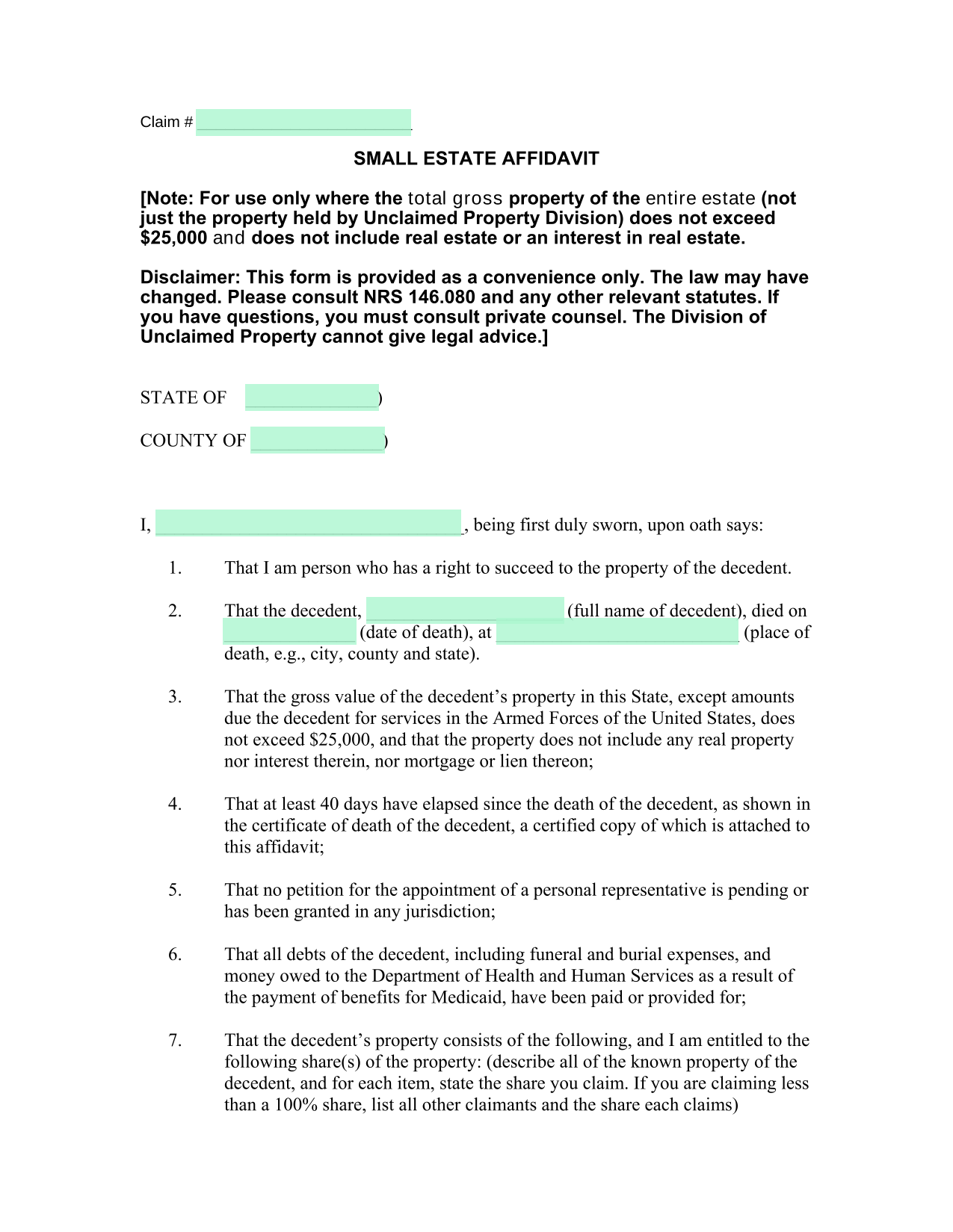 Small Estate Affidavit screenshot