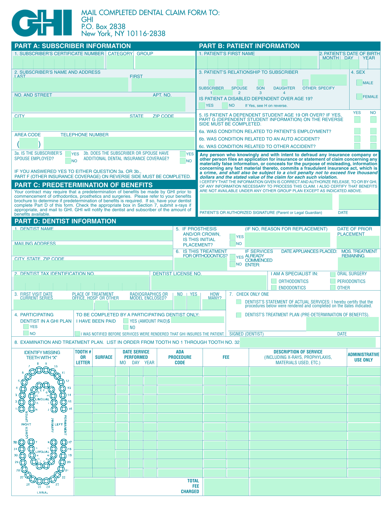 Dental Claim Form screenshot