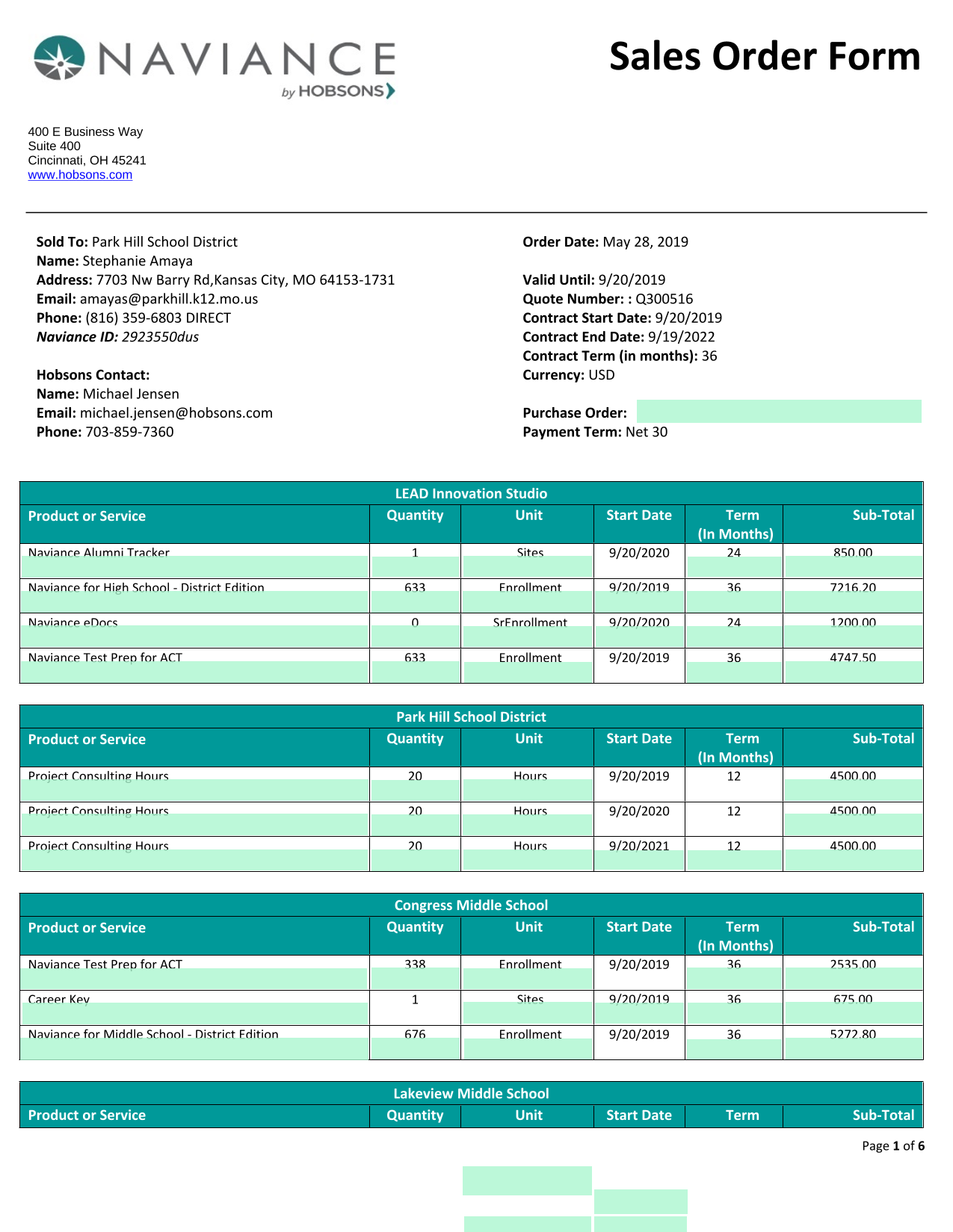 Sales Order Form screenshot