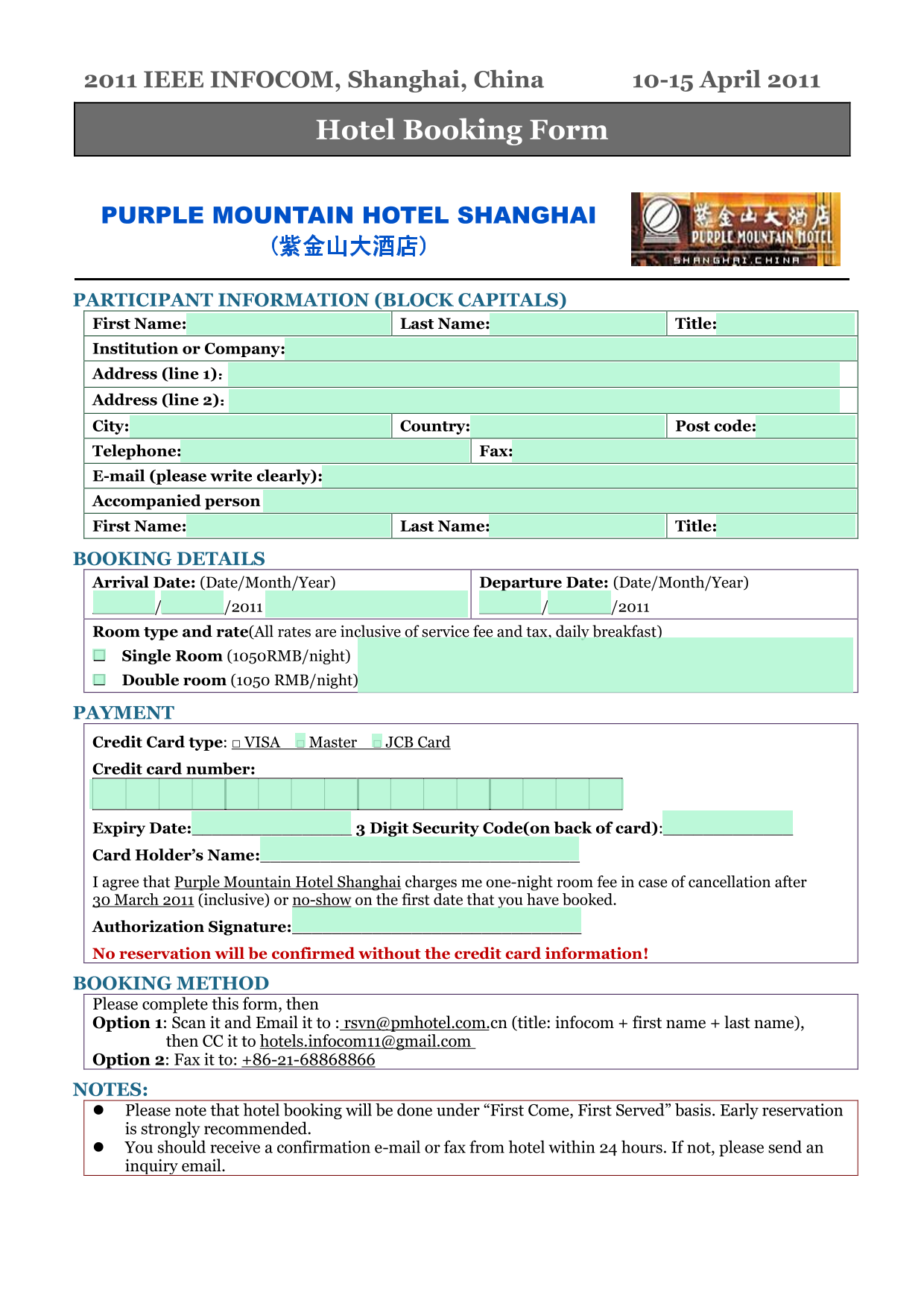 Hotel Booking Form screenshot